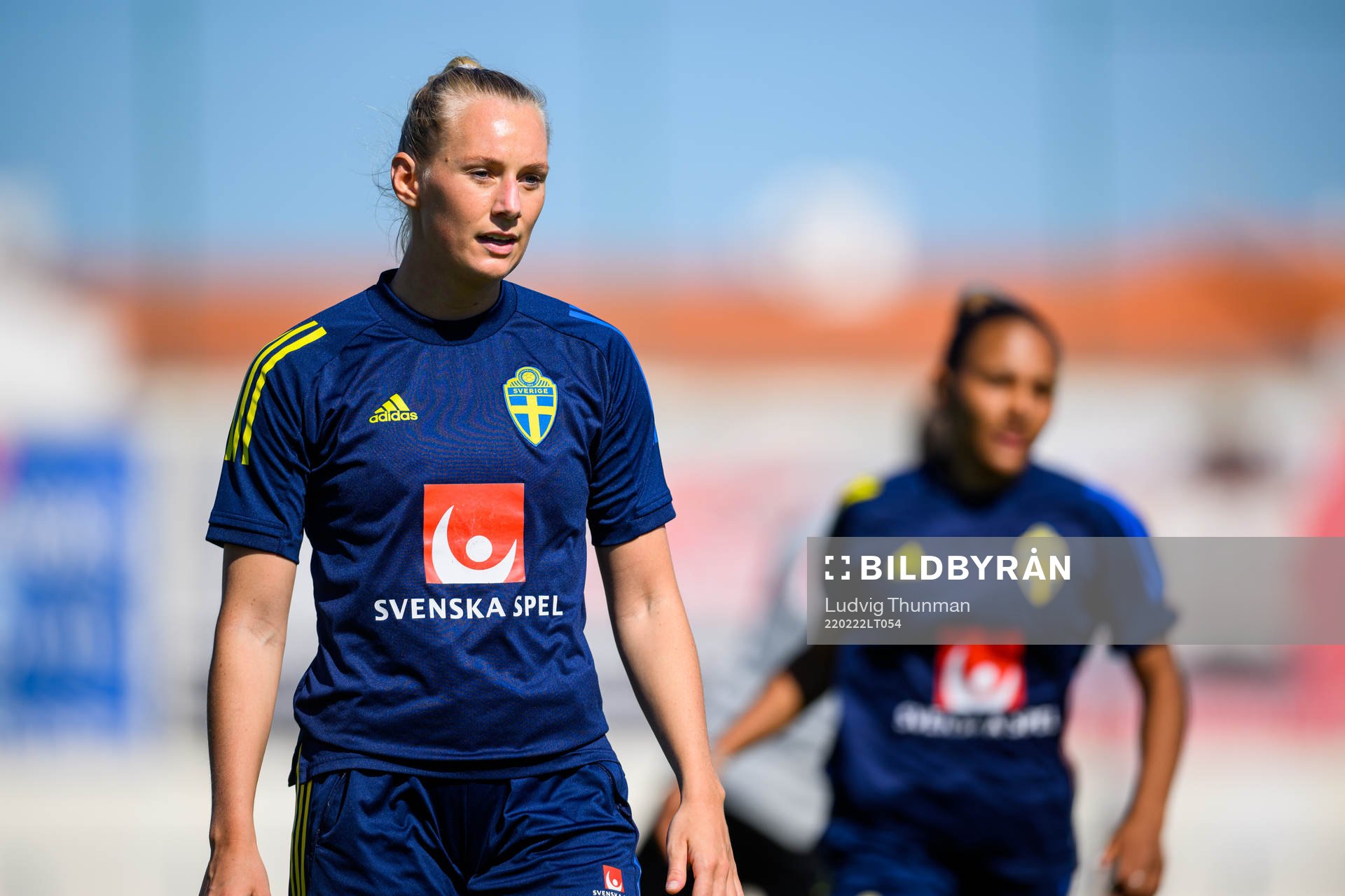Stina Blackstenius during a training session with the women's national football team of Sweden on February 22, 2022 in Ferreiras. 
