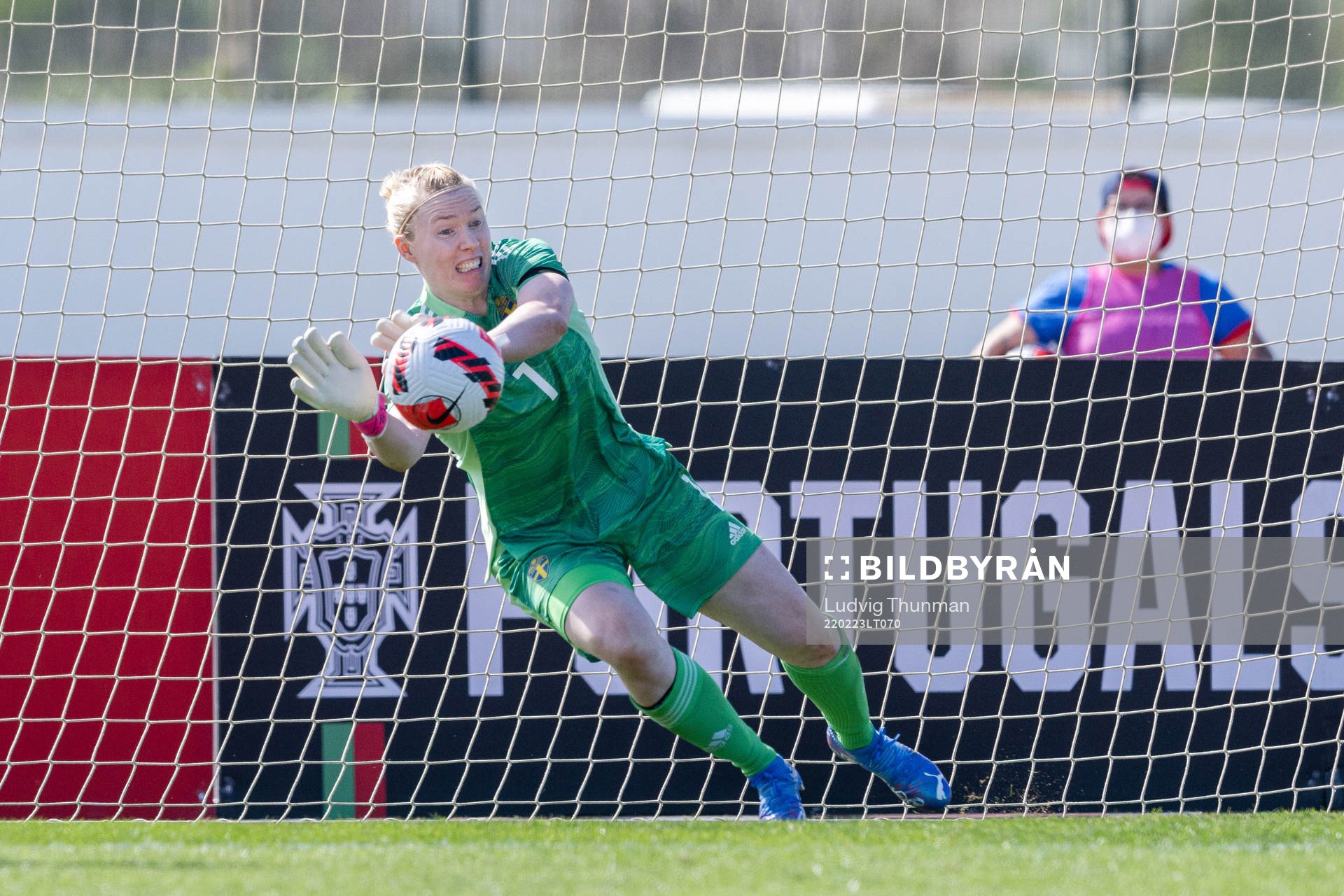 Goalkeeper Hedvig Lindahl of Sweden with a save