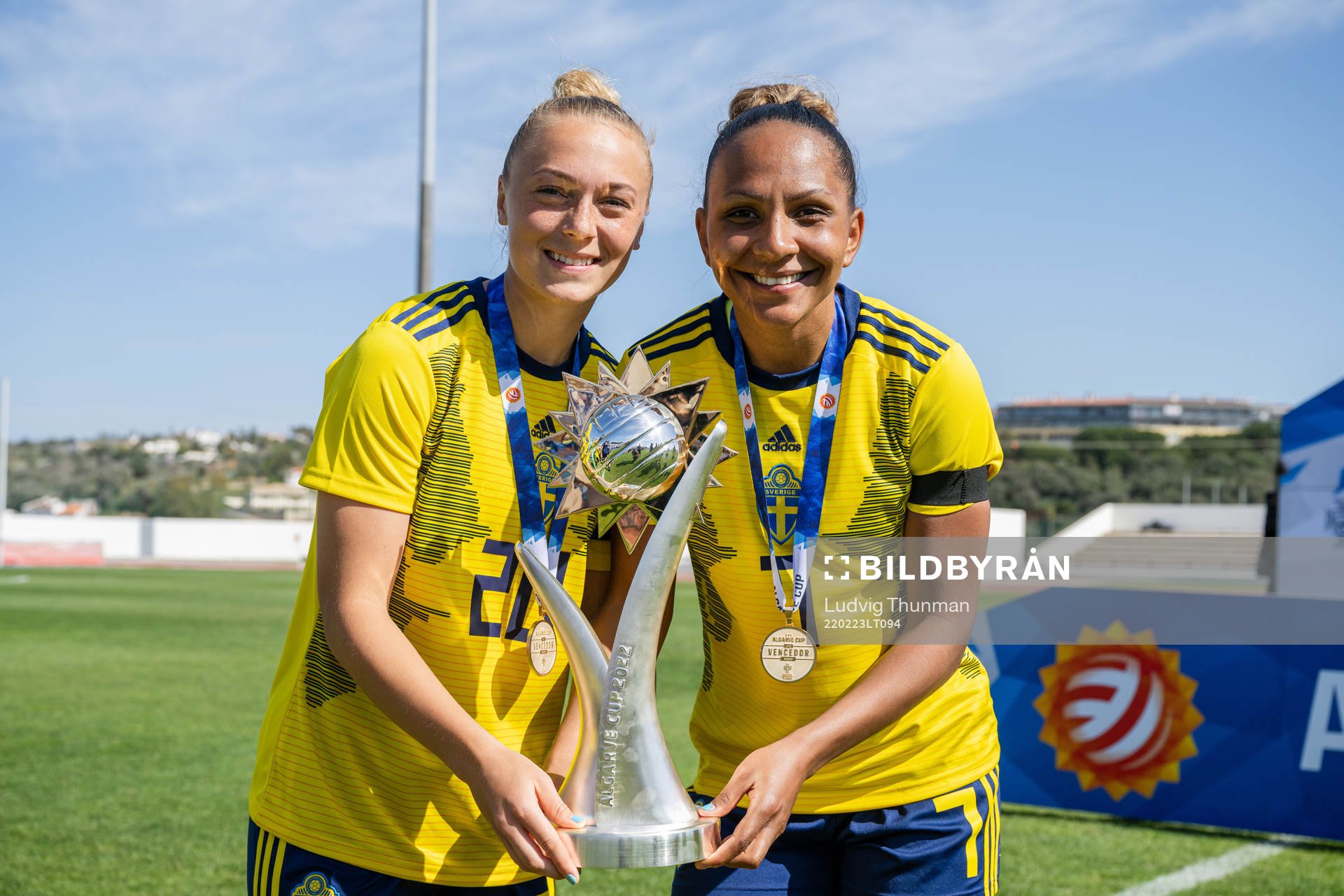 Hanna Bennison and Madelen Janogy of Sweden celebrate with
