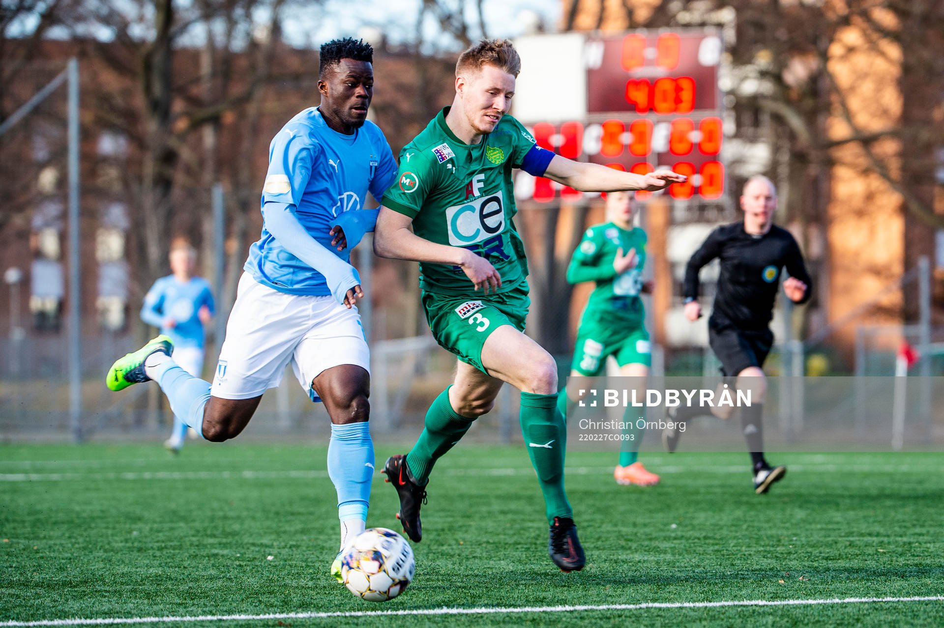 Malmö FFs Malik Abubakari mot BK Olympics Axel Håkansson