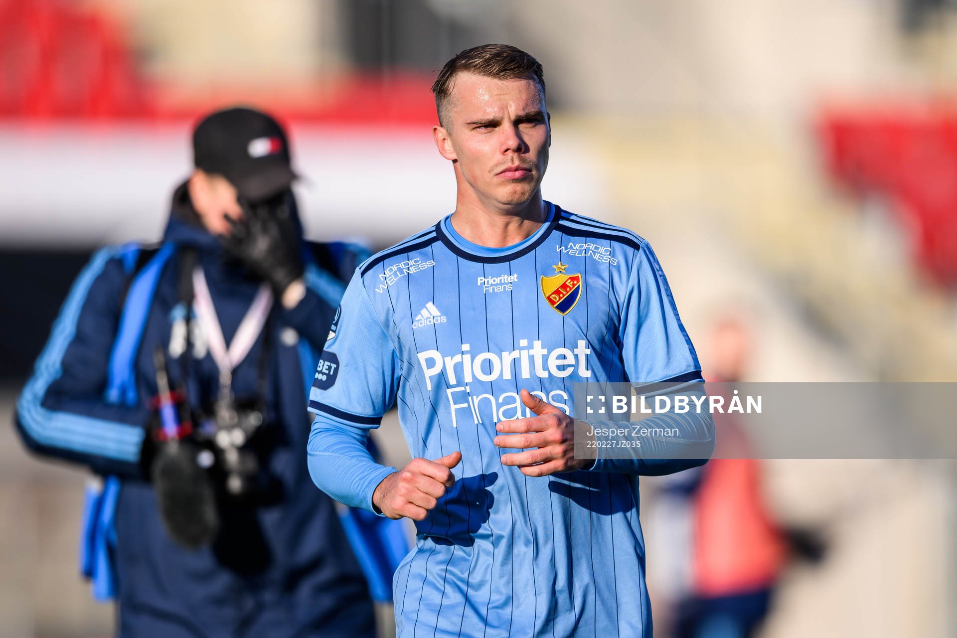 Djurgårdens Elias Andersson efter fotbollsmatchen i Svenska Cupen mellan Brommapojkarna och Djurgården den 27 februari 2022 i Stockholm. 