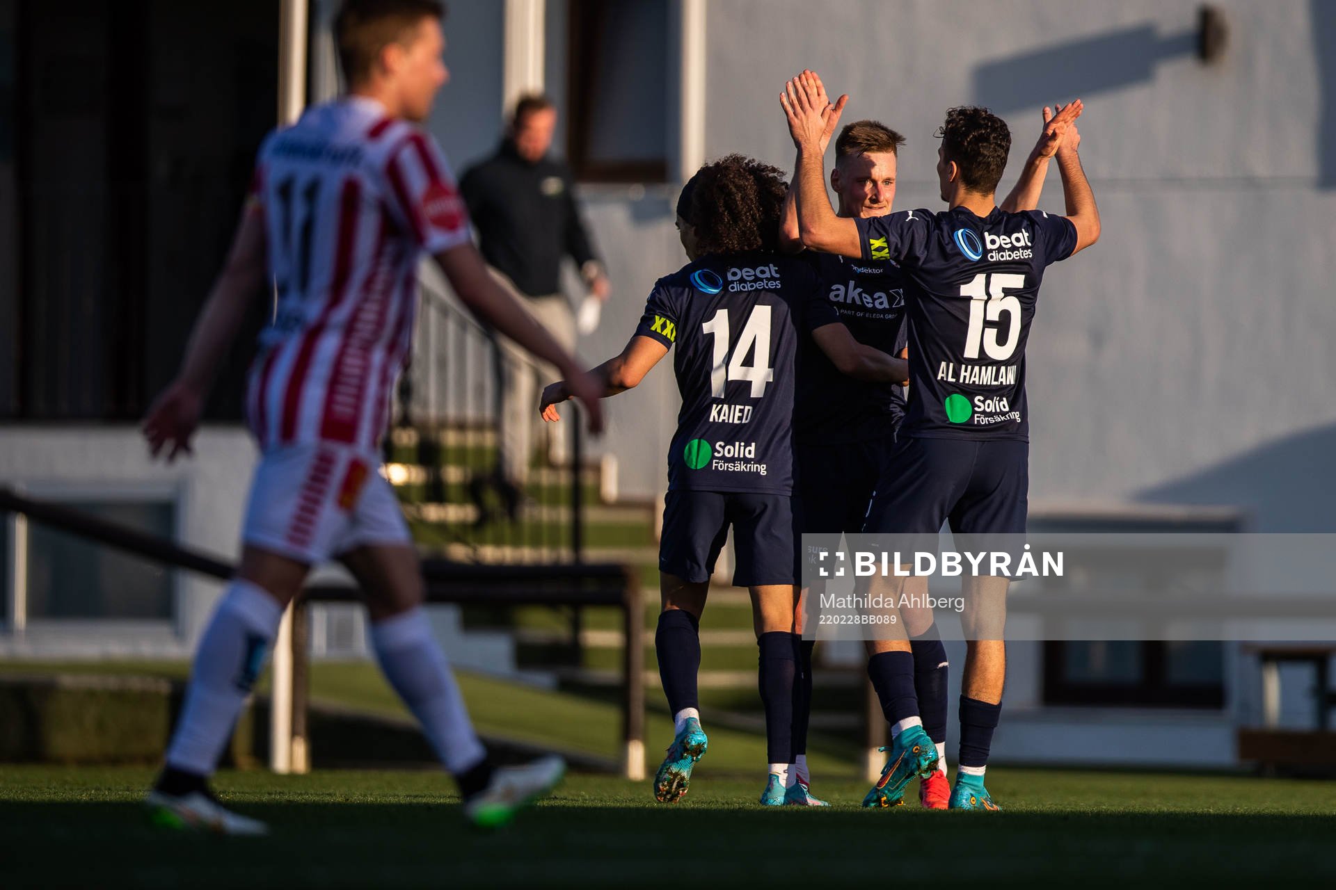 Rasmus Karjalainen of Helsingborg celebrates scoring 1-0
