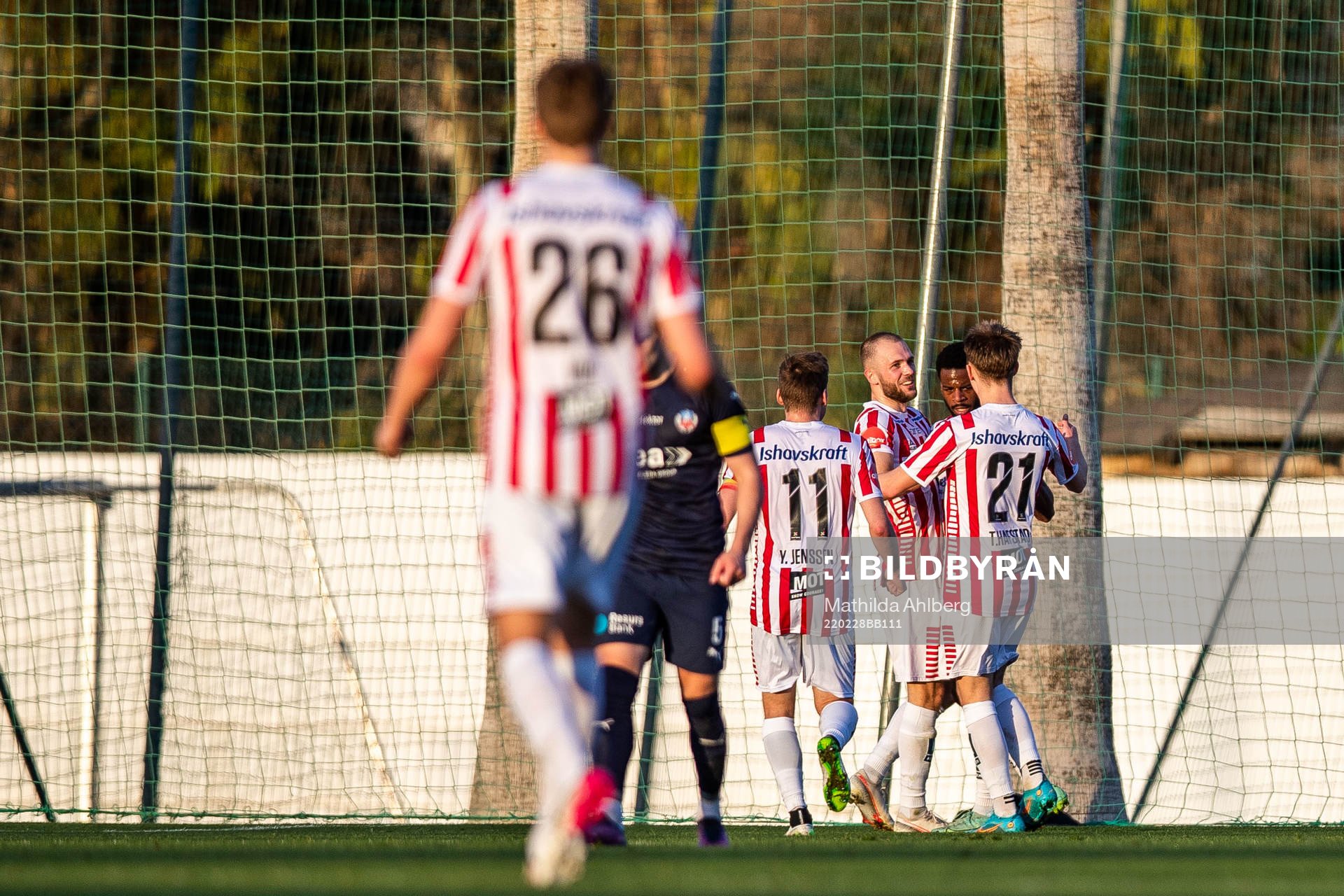 Players of Tromsø  celebrate scoring 1-1