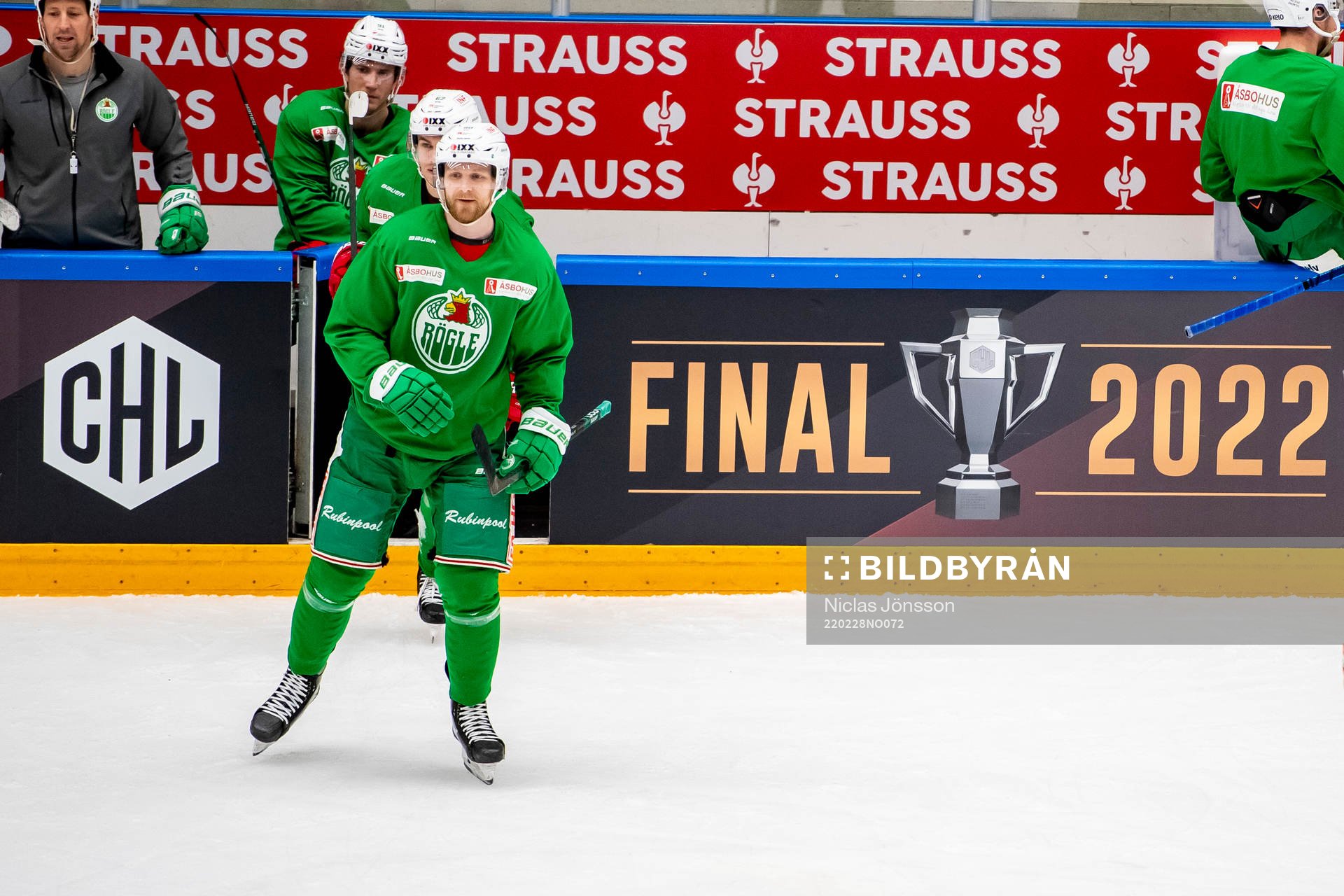 Ted Brithén of Rögle and CHL final 2022 logo