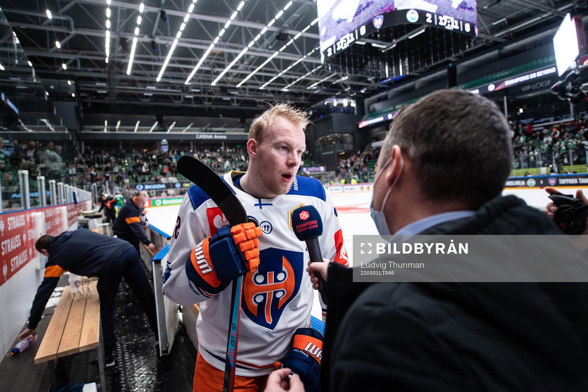 Otto Rauhala of Tappara is being interviewed