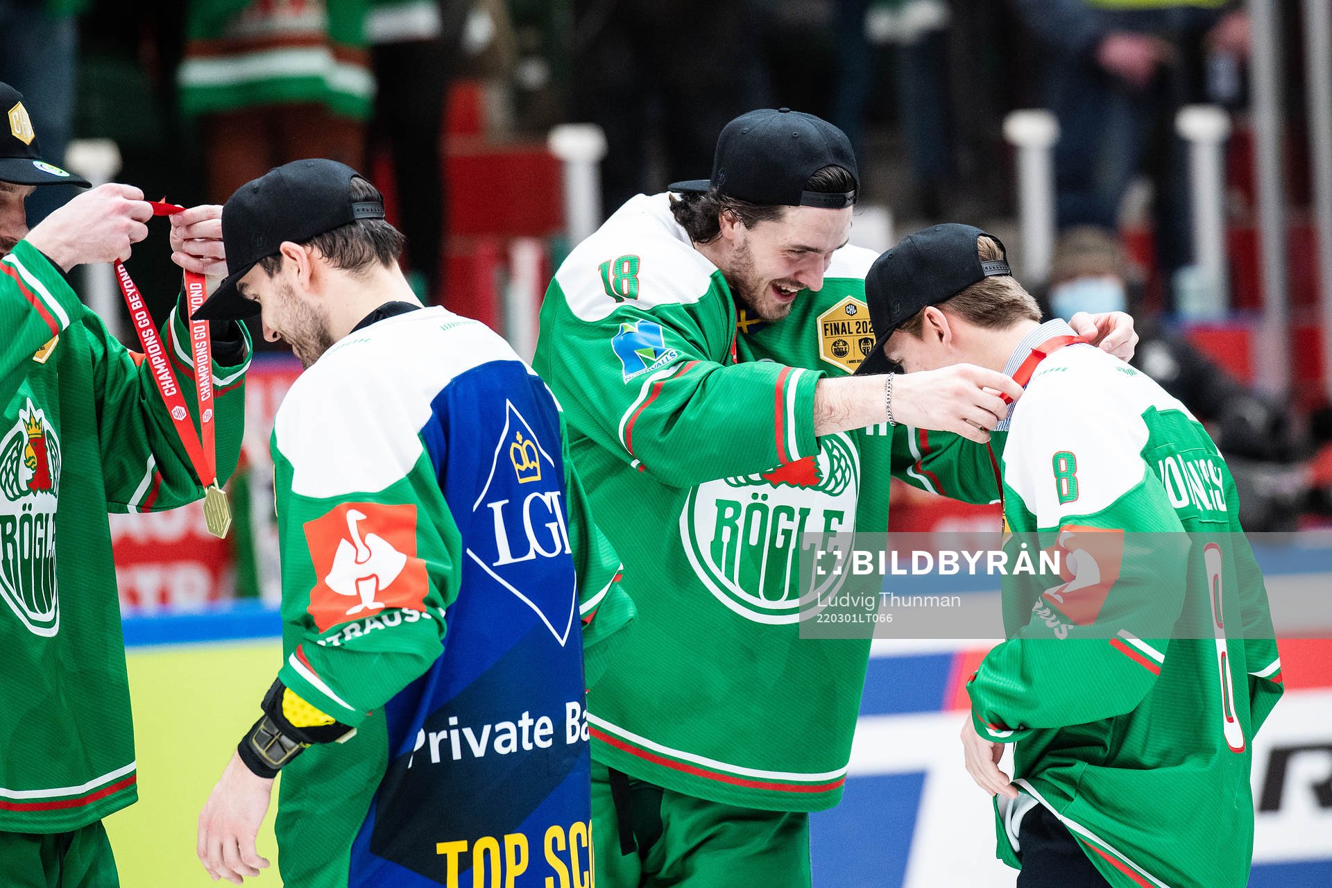 Dennis Everberg and Samuel Johannesson of Rögle celebrate