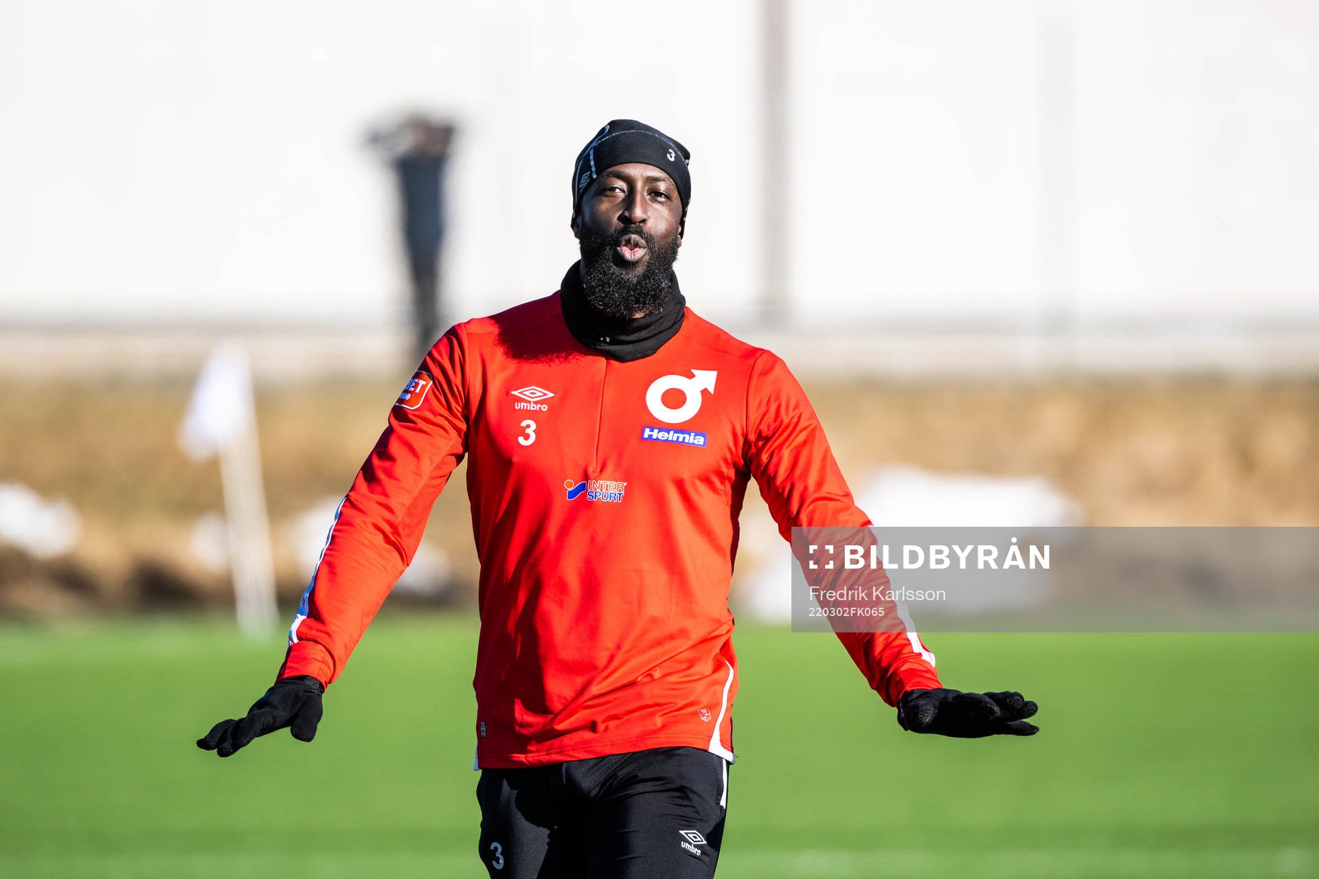Ronald Mukiibi under en träning med Degerfors den 2 mars 2022 i Degerfors. 
