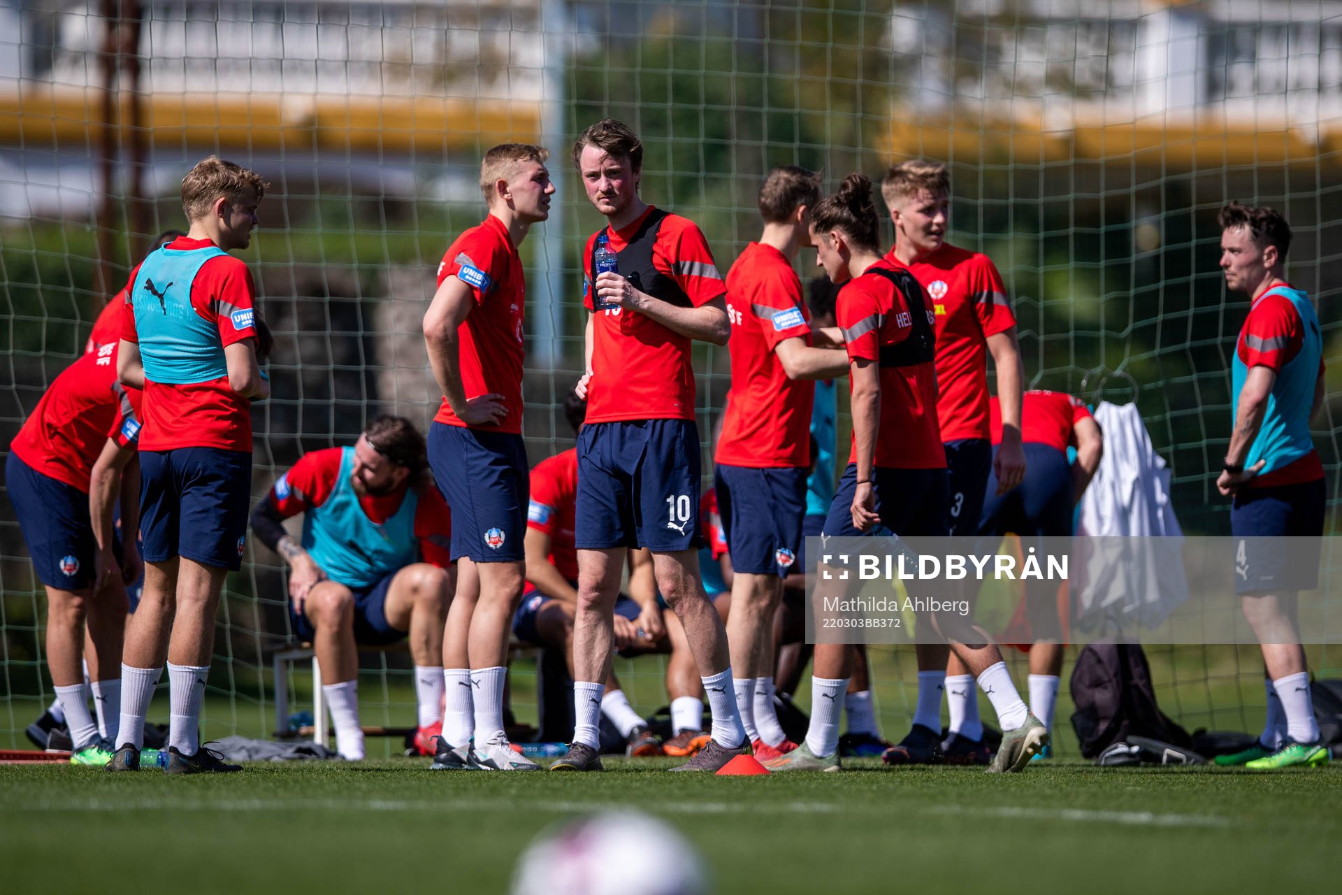 Helsingborgs spelare samlade under en fotbollsträning med Helsingborg den 3 mars 2022 i Marbella. 