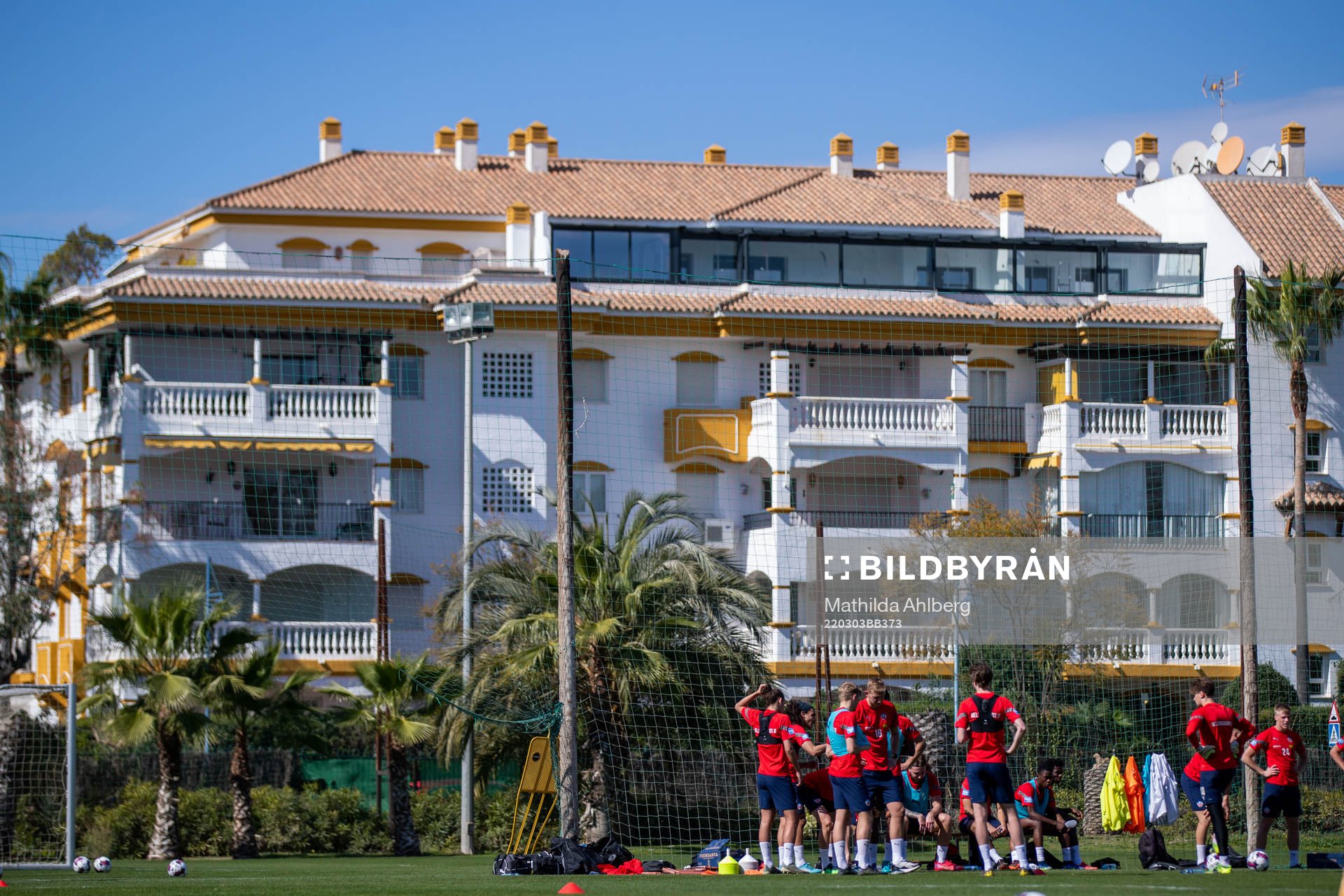 Helsingborgs spelare samlade under en fotbollsträning med Helsingborg den 3 mars 2022 i Marbella. 