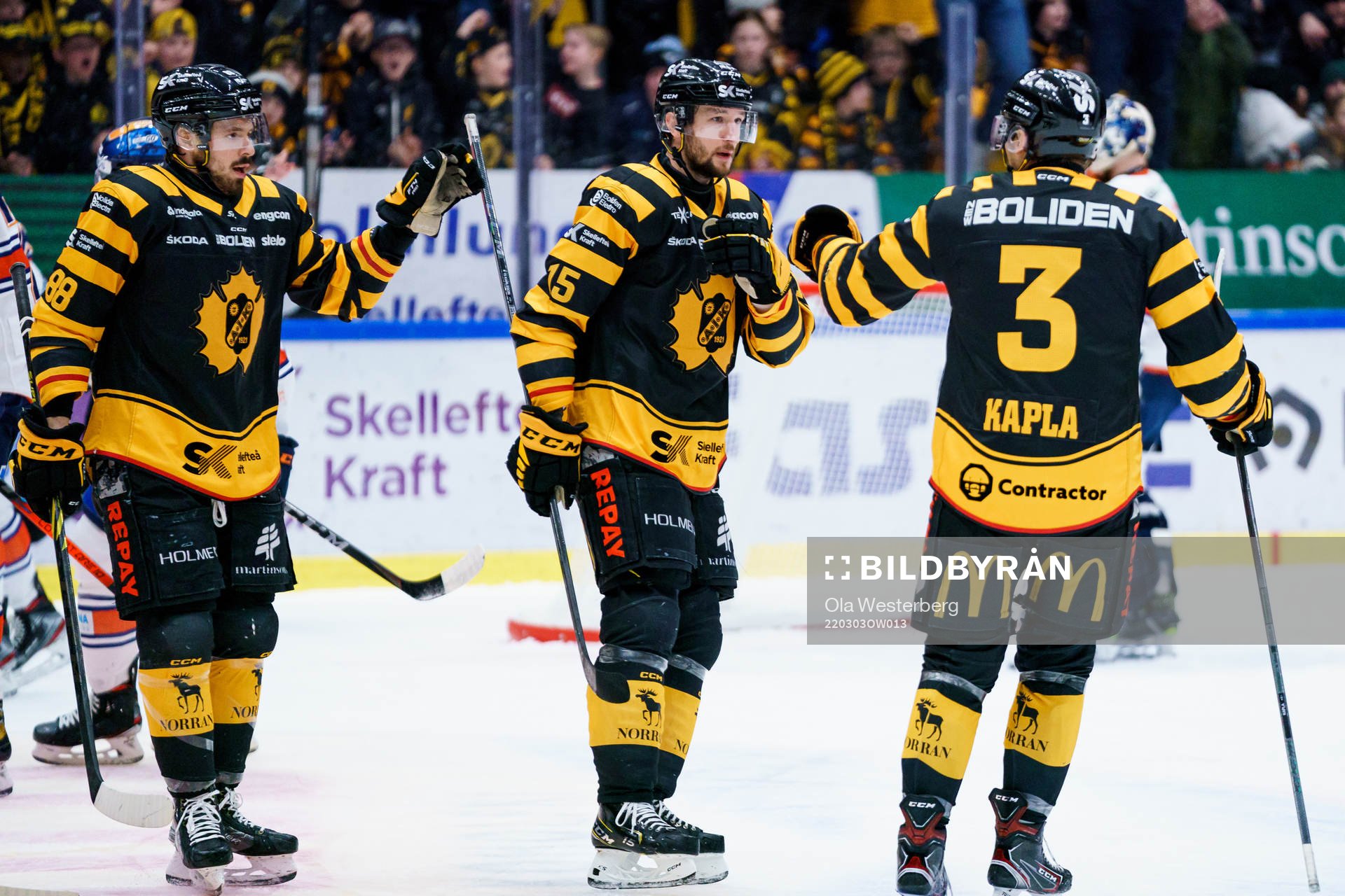 Skellefteås Jayce Hawryluk, Melker Karlsson och Michael
