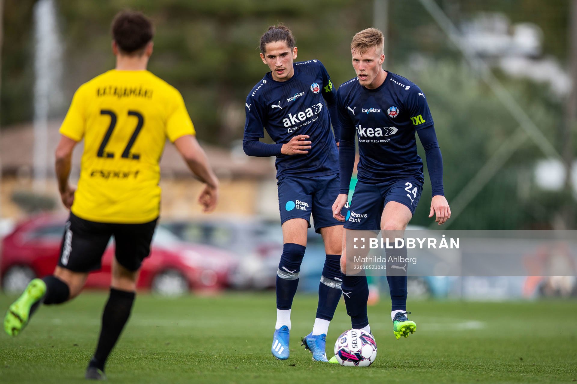Ervin Gigović and Emil Hellman of Helsingborg during the Friendly match between Helsingborg and Honka March 5, 2022 in Marbella . 