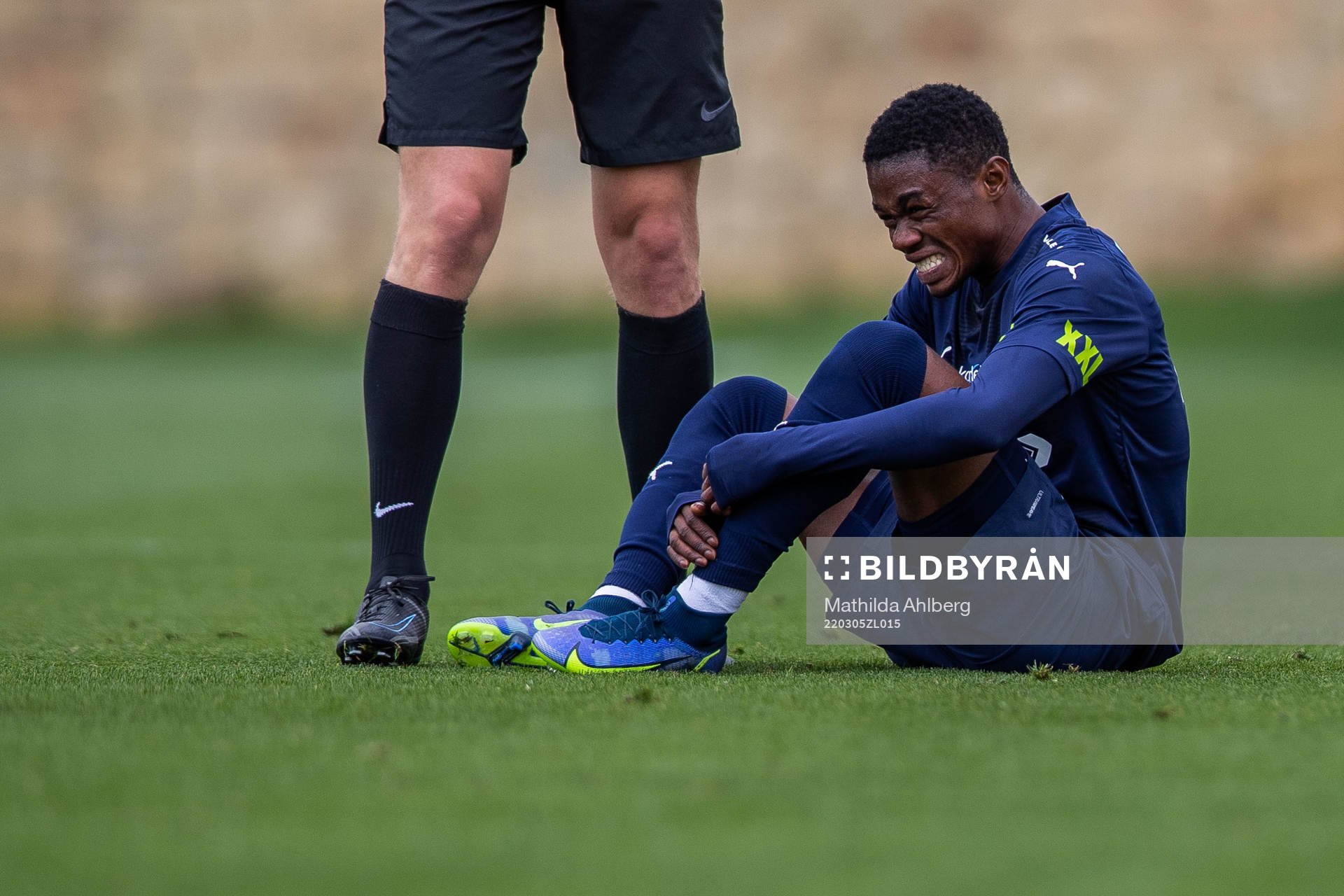 Joseph Amoako of Helsingborg in pain