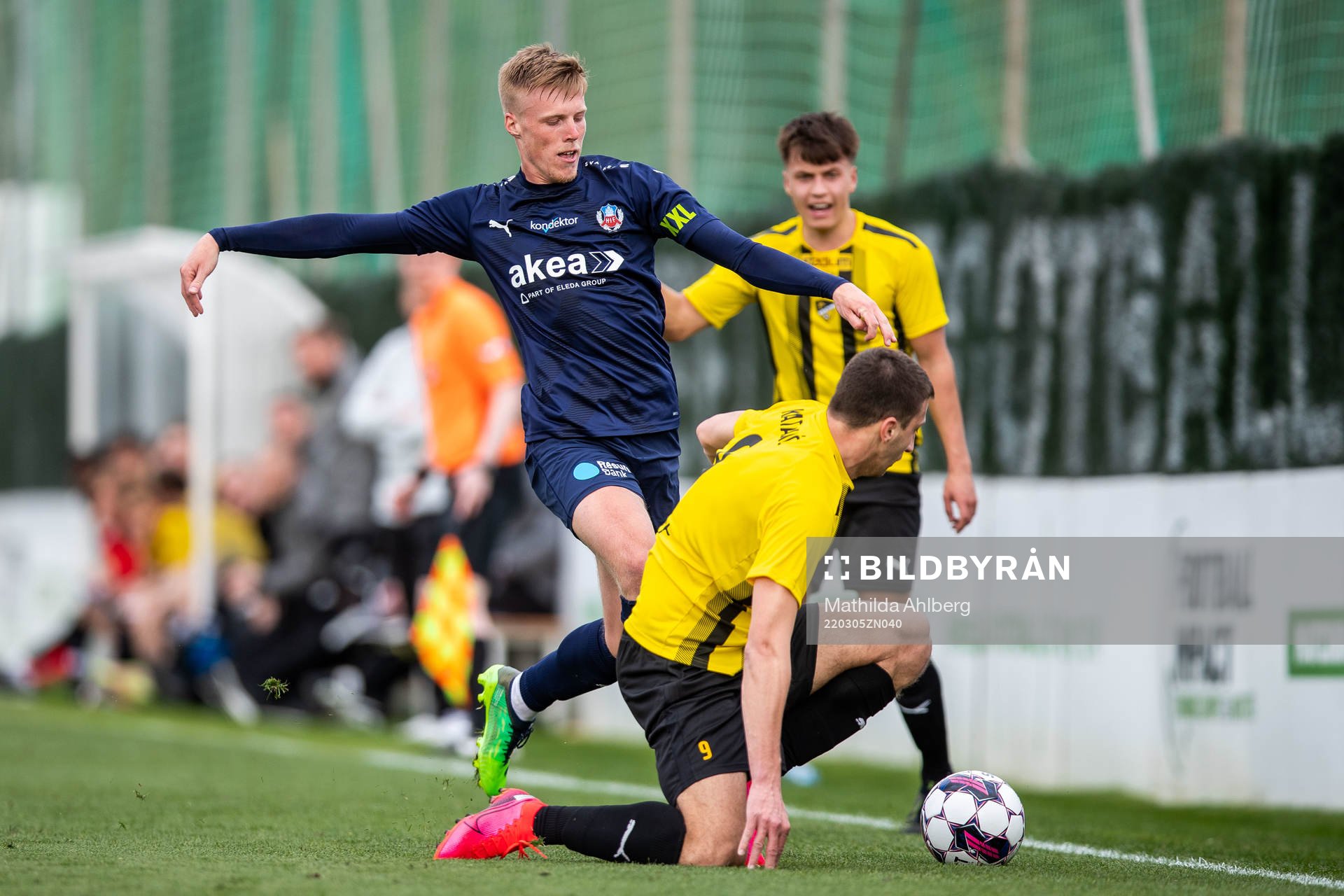 Emil Hellman of Helsingborg and Aleksandar Katanic of Honka during the Friendly match between Helsingborg and Honka March 5, 2022 in Marbella .