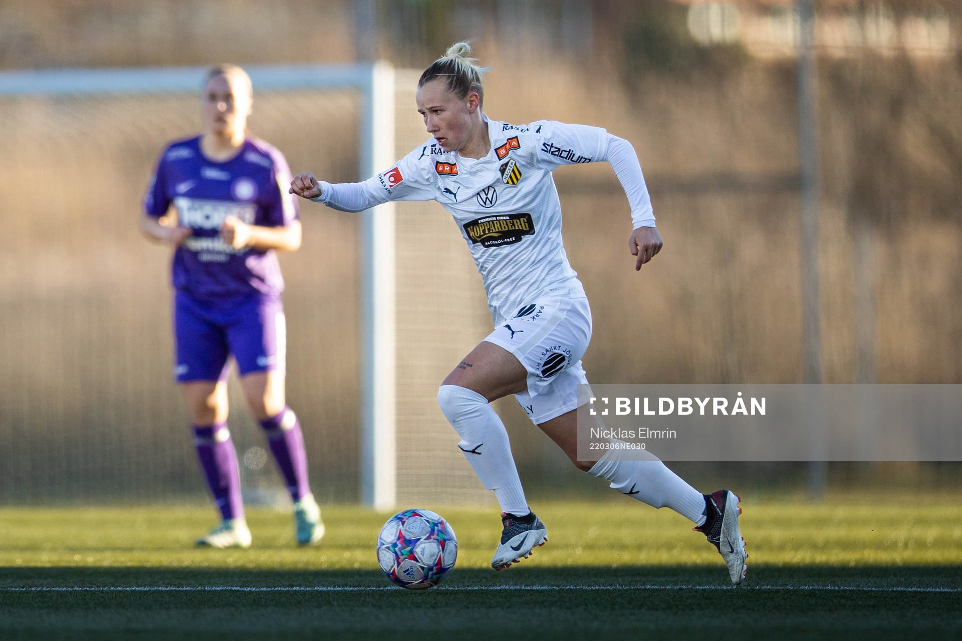 Häckens Marika Bergman Lundin under fotbollsmatchen i Svenska Cupen mellan Jitex och Häcken den 6 mars 2022 i Mölndal. 
