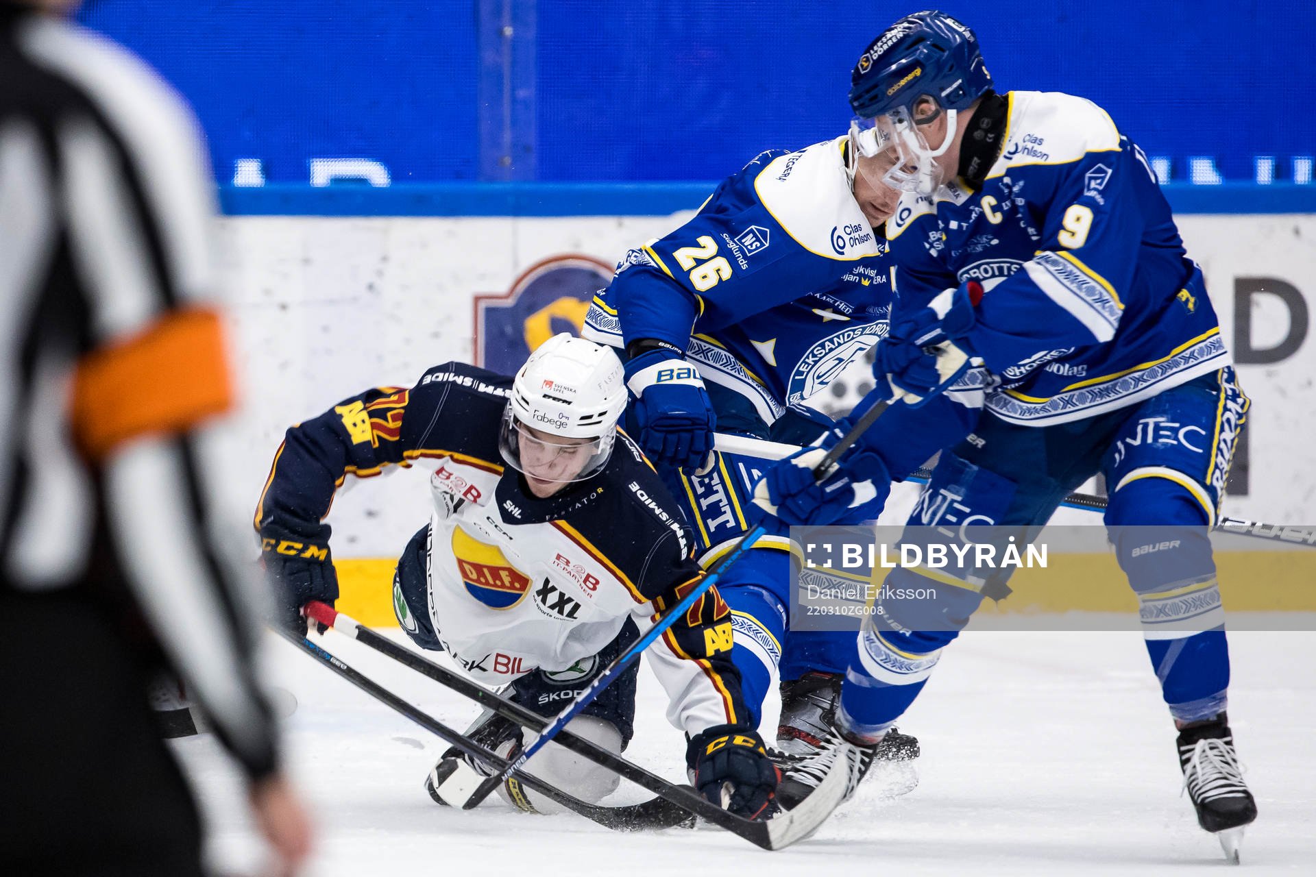Djurgårdens William Eklund och Leksands Patrik Norén och