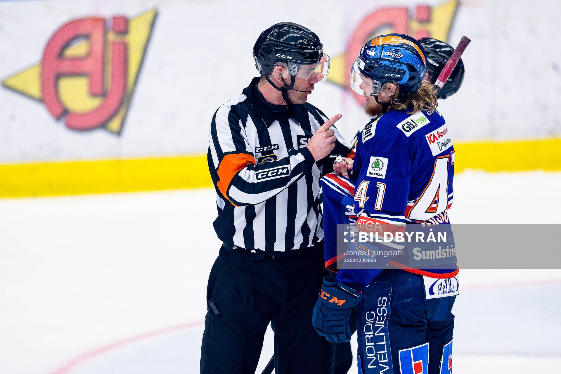 Domare Richard Magnusson pratar med Växjös Ludvig Nilsson