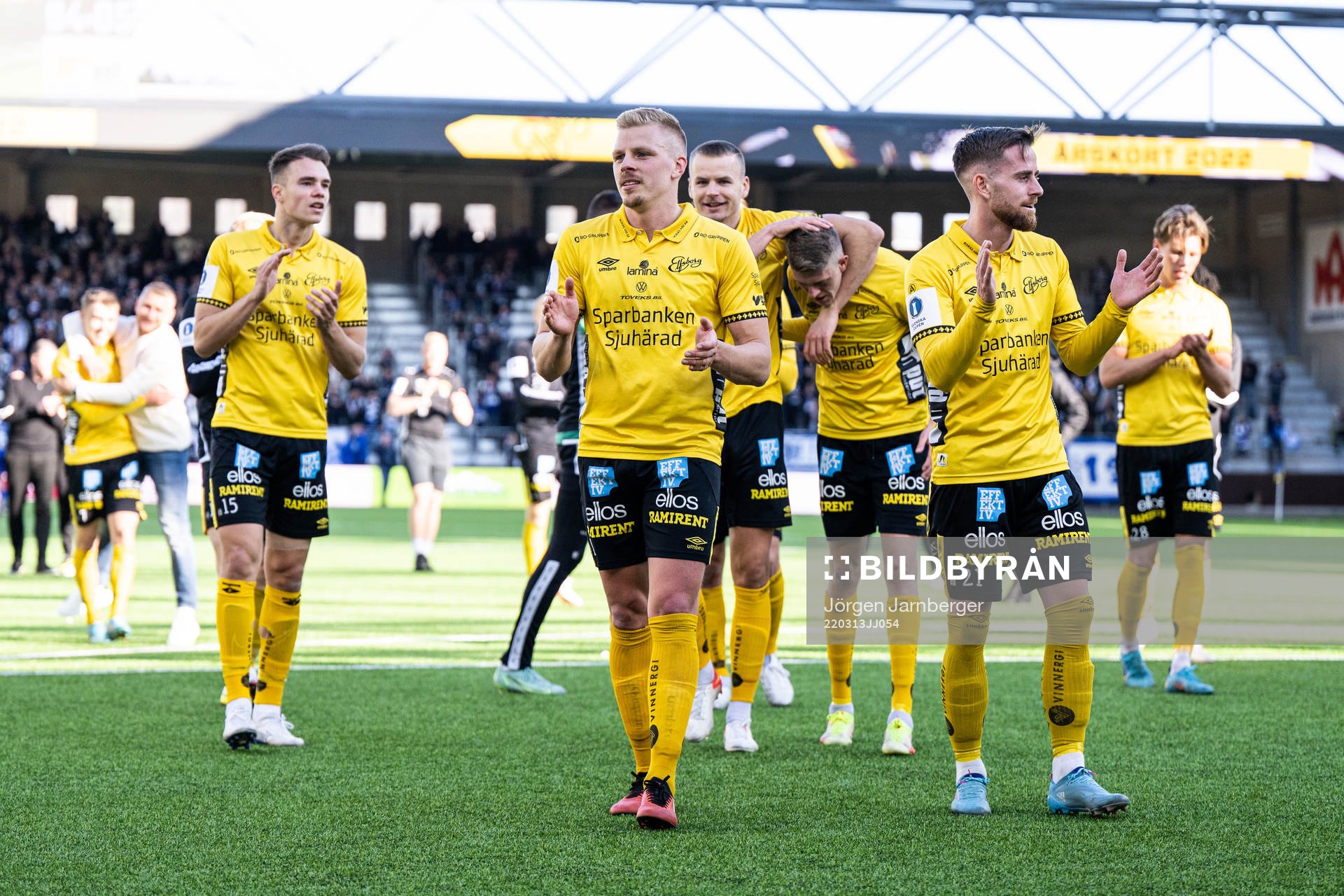 Elfsborgs spelare jublar efter kvartsfinalen i Svenska Cupen mellan Elfsborg och IFK Göteborg den 13 mars 2022 i Borås.