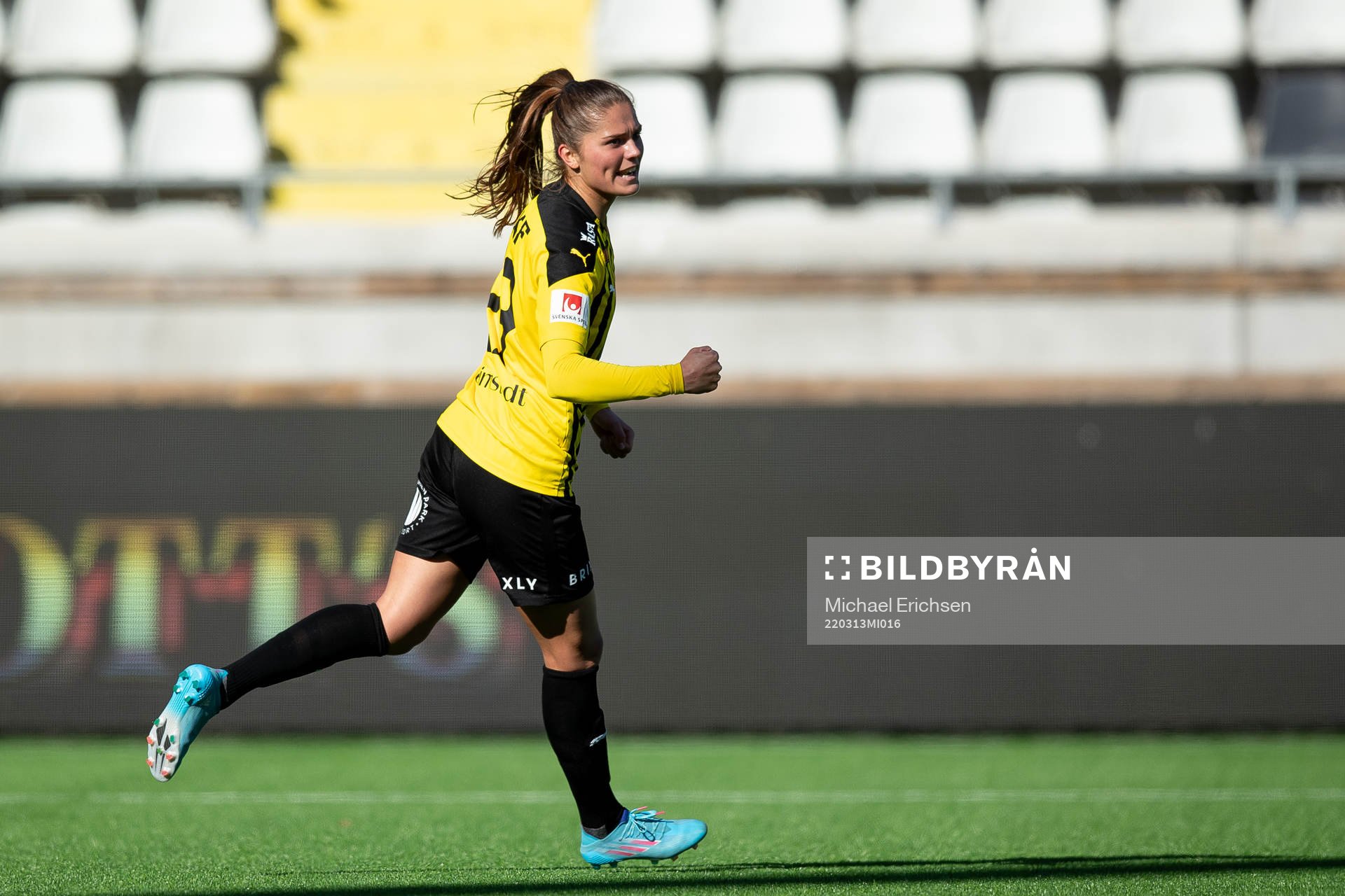Häckens Mille Gejl Jensen jublar efter 1-0 under fotbollsmatchen i Svenska Cupen mellan Häcken och Kristianstad den 13 mars 2022 i Göteborg.