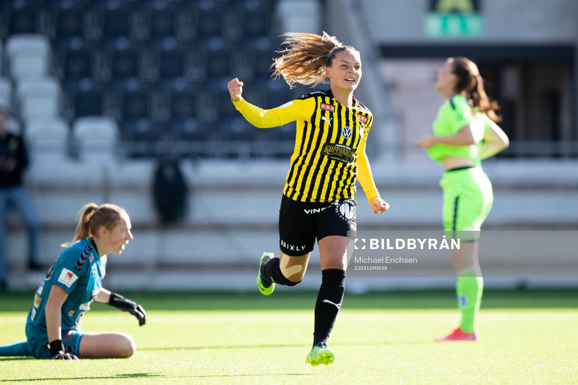 Häckens Johanna Rytting Kaneryd jublar efter 3-1 under fotbollsmatchen i Svenska Cupen mellan Häcken och Kristianstad den 13 mars 2022 i Göteborg.