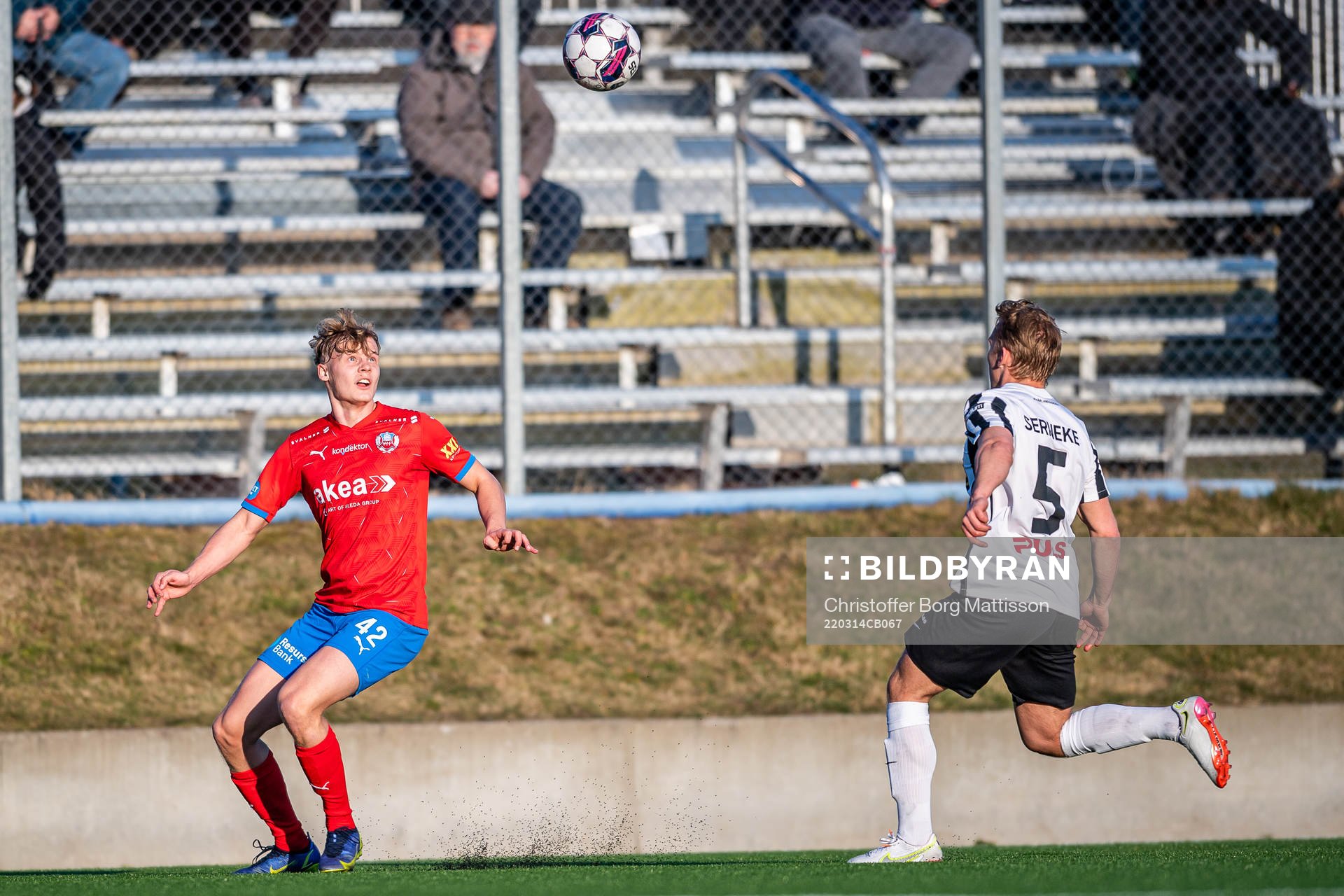 Helsingborgs Elmar Lindkvist under fotbollsmatchen i U21 Allsvenskan mellan Helsingborg och Landskrona den 14 mars 2022 i Helsingborg.