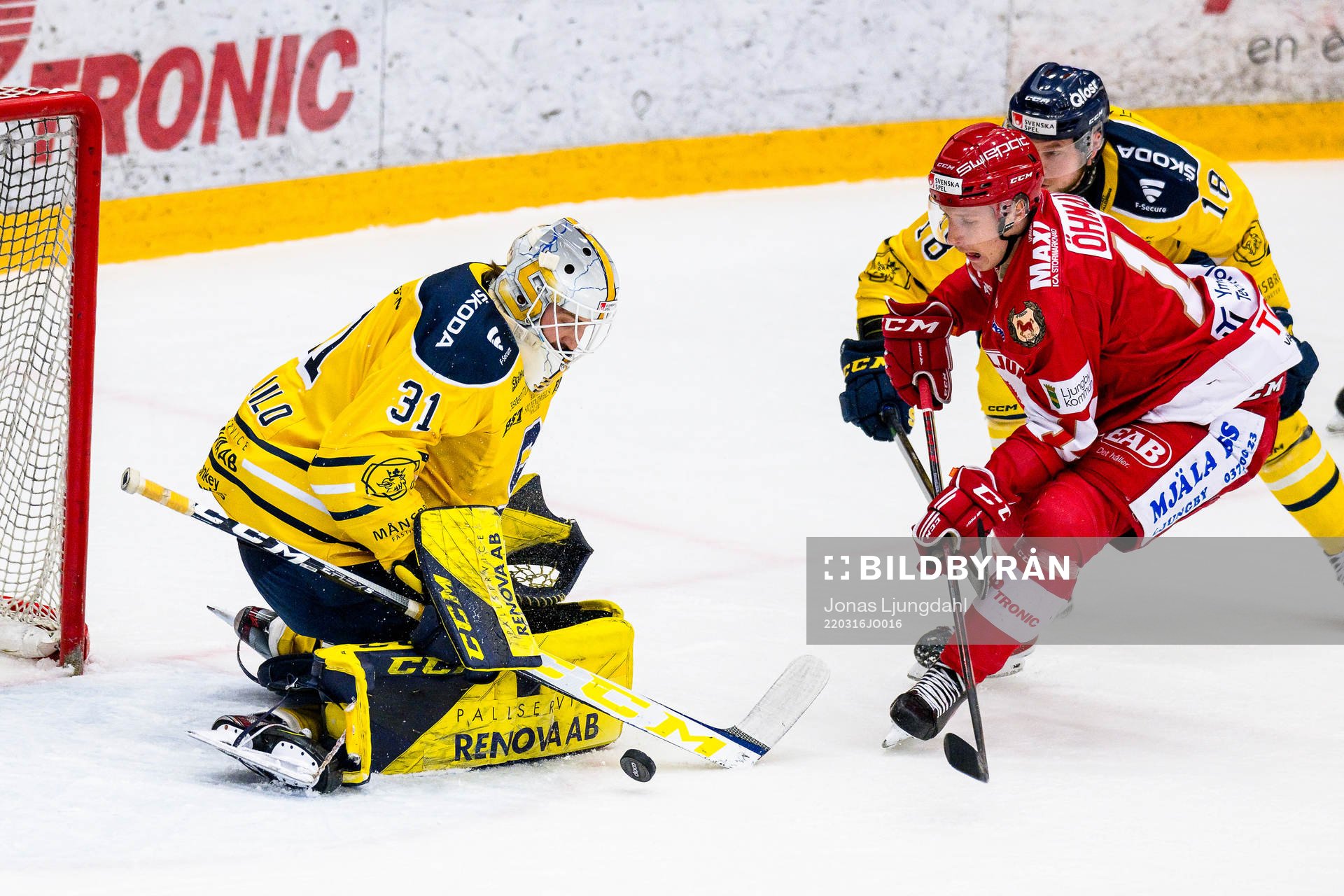 Södertäljes målvakt Nikita Tolopilo och Troja/Ljungbys
