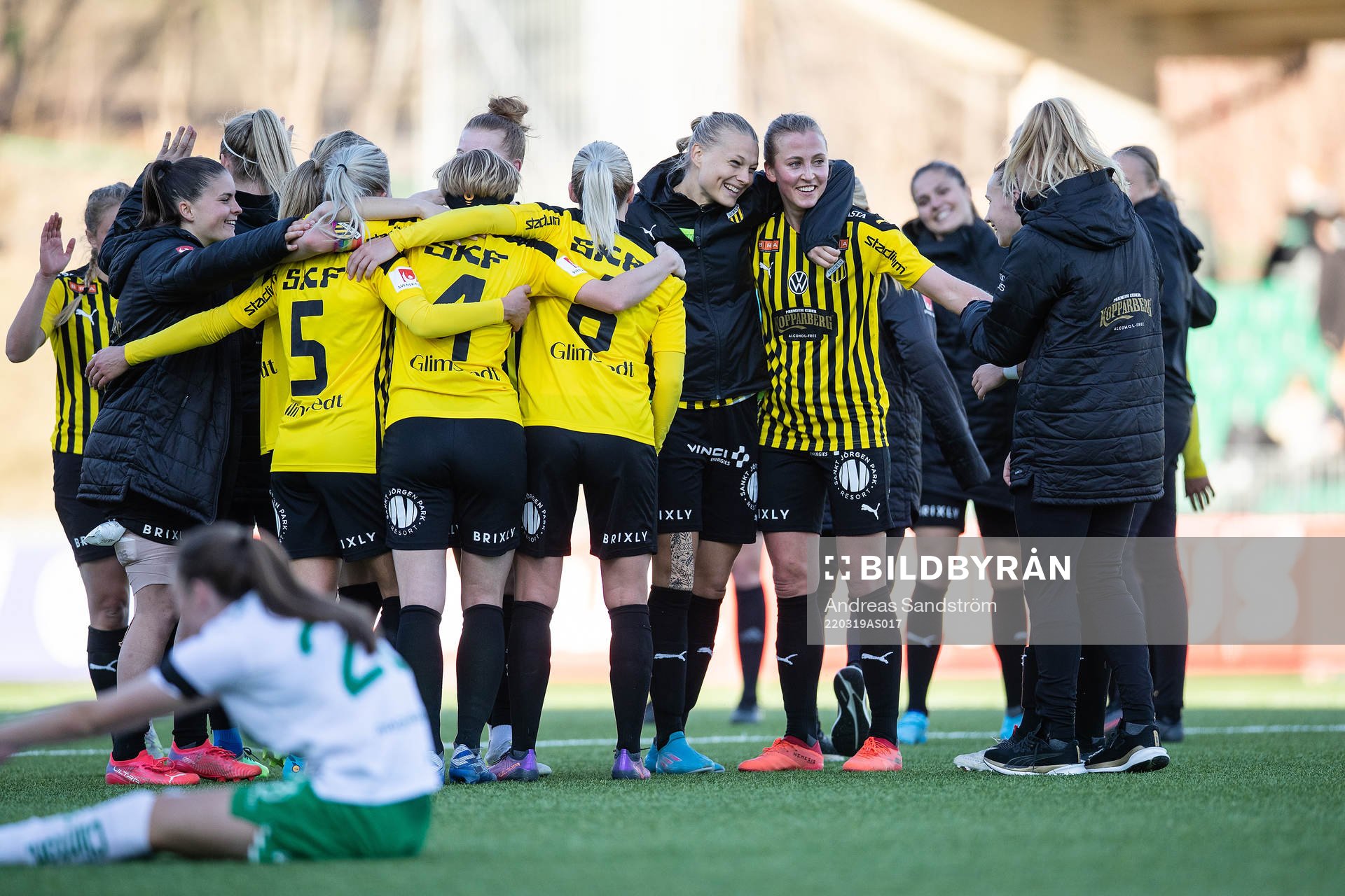 Häckens spelare jublar efter fotbollsmatchen i Svenska Cupen mellan Hammarby och Häcken den 19 mars 2022 i Stockholm. 