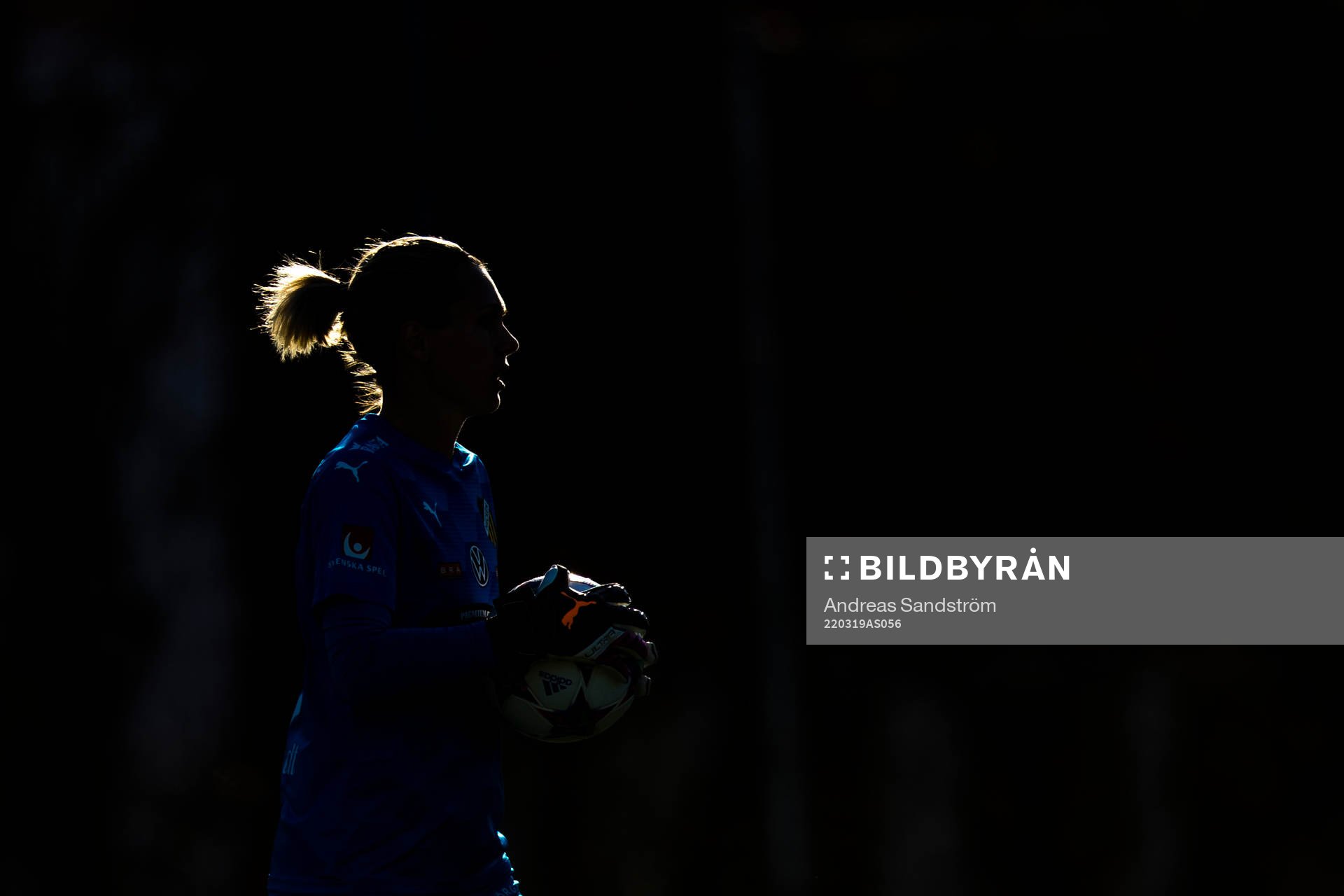 Häckens målvakt Jennifer Falk under fotbollsmatchen i Svenska Cupen mellan Hammarby och Häcken den 19 mars 2022 i Stockholm. 