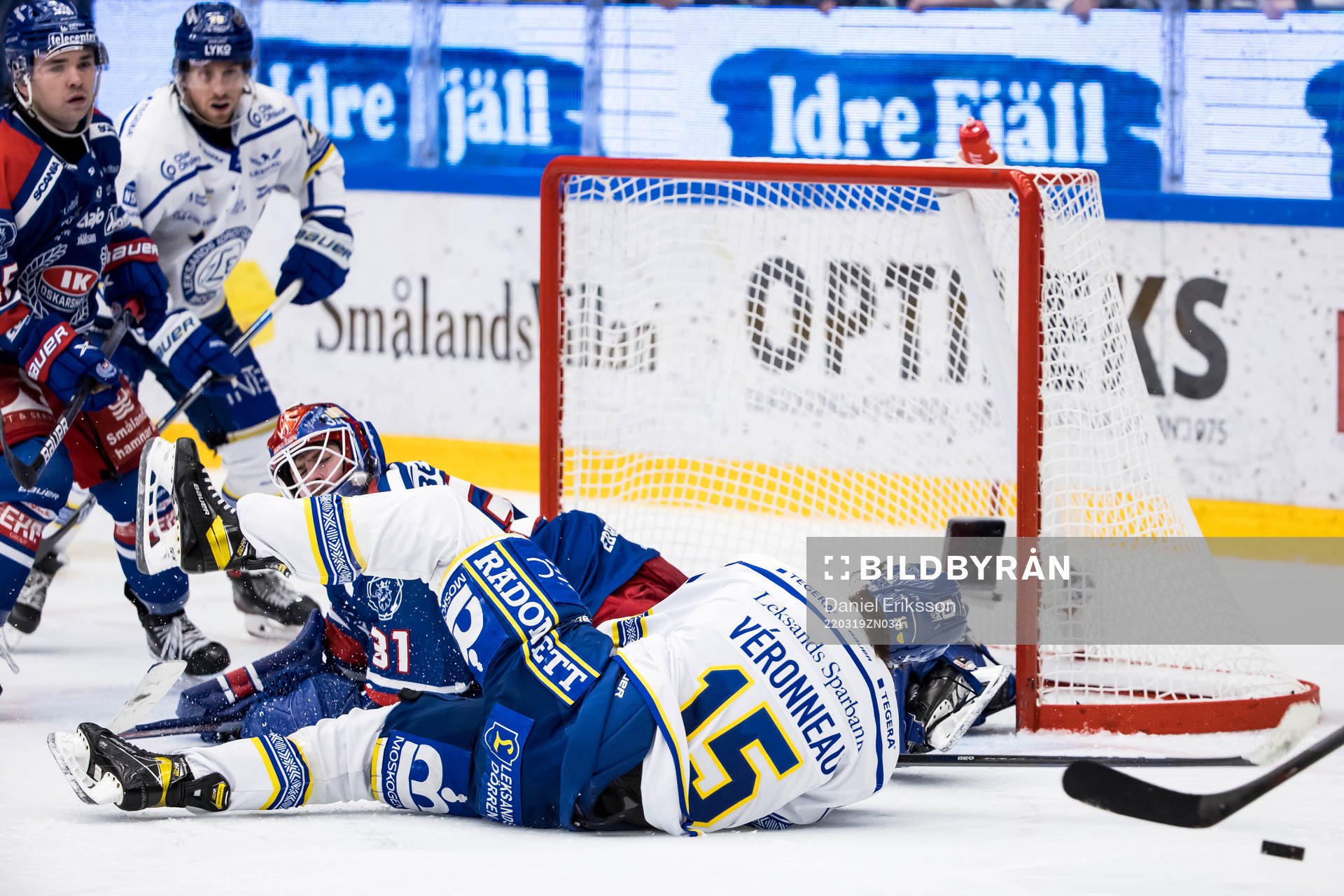 Leksands Max Veronneau och målvakt Tim Juel