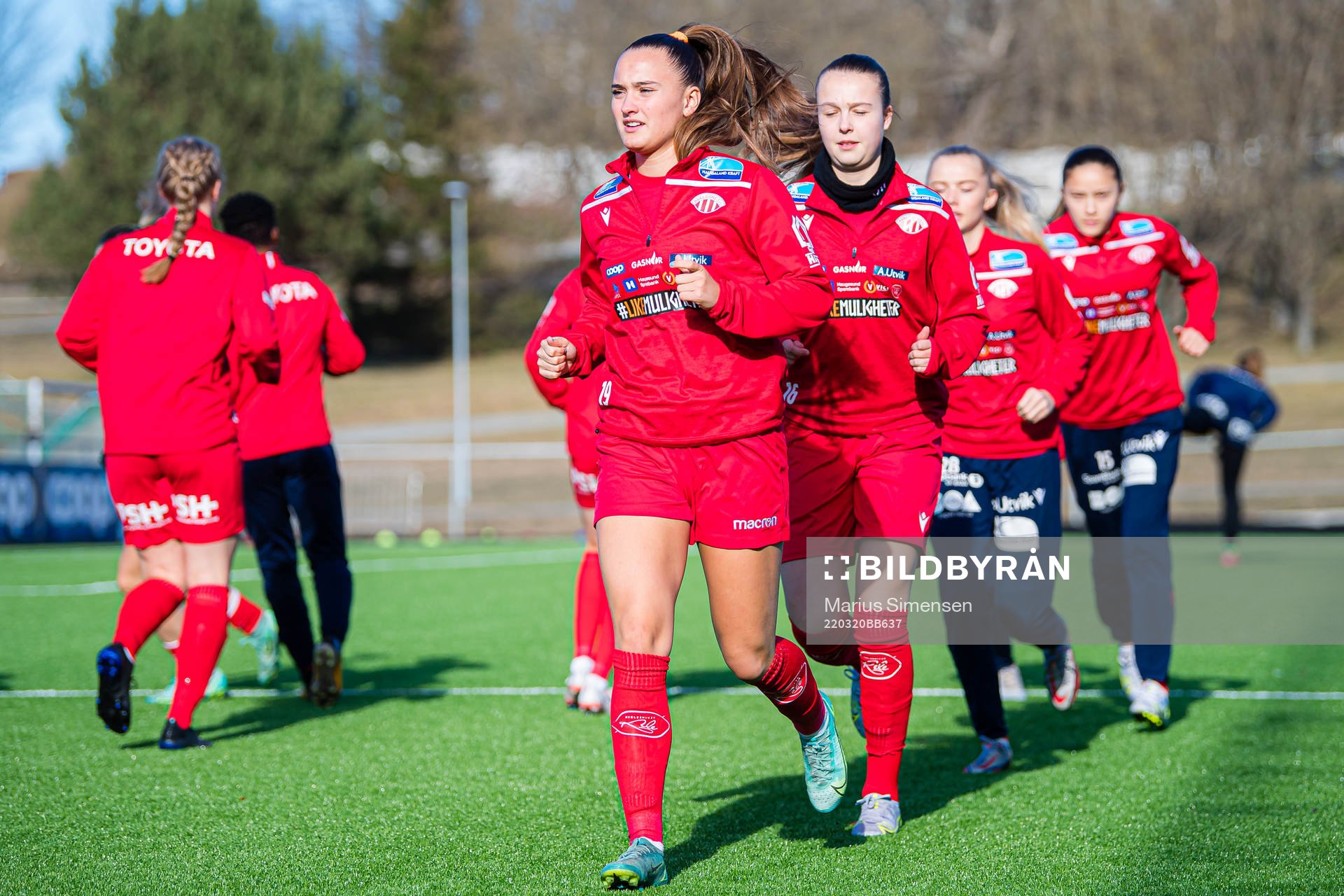 Marion Mannes Haugland of Avaldnes warms up ahead of the Toppserien football match between Rosenborg and Avaldsnes on March 20, 2022 in Trondheim.
