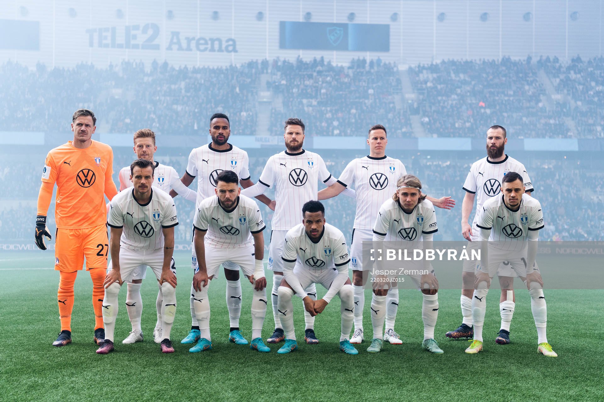Malmö FFs spelare ställer upp för en lagbild inför fotbollsmatchen i Svenska Cupen mellan Djurgården och Malmö FF den 20 mars 2022 i Stockholm.