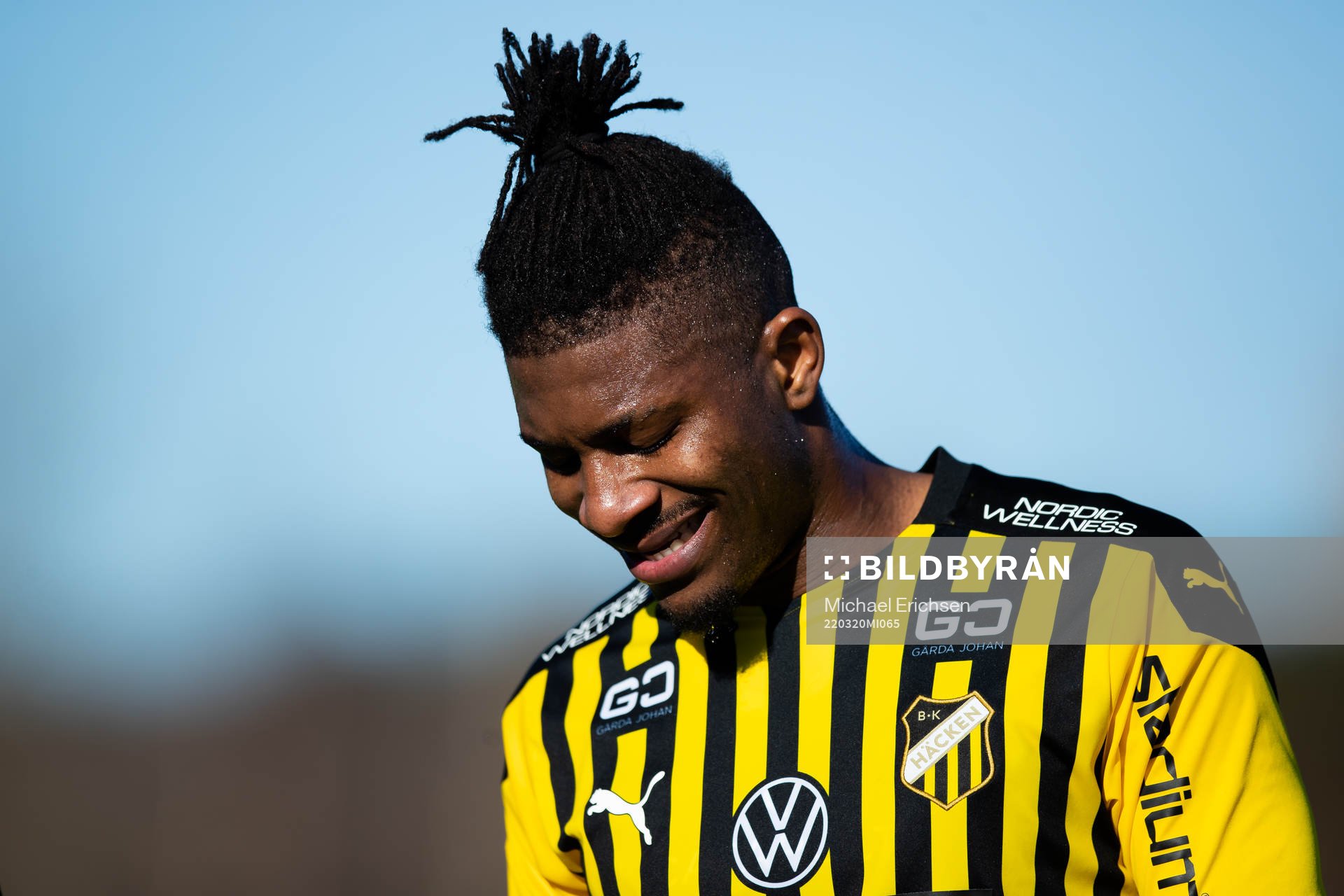Häckens Franklin Tebo Uchenna efter  fotbollsmatchen i träningsmatchen mellan Häcken och Odds BK den 20 mars 2022 i Göteborg. 