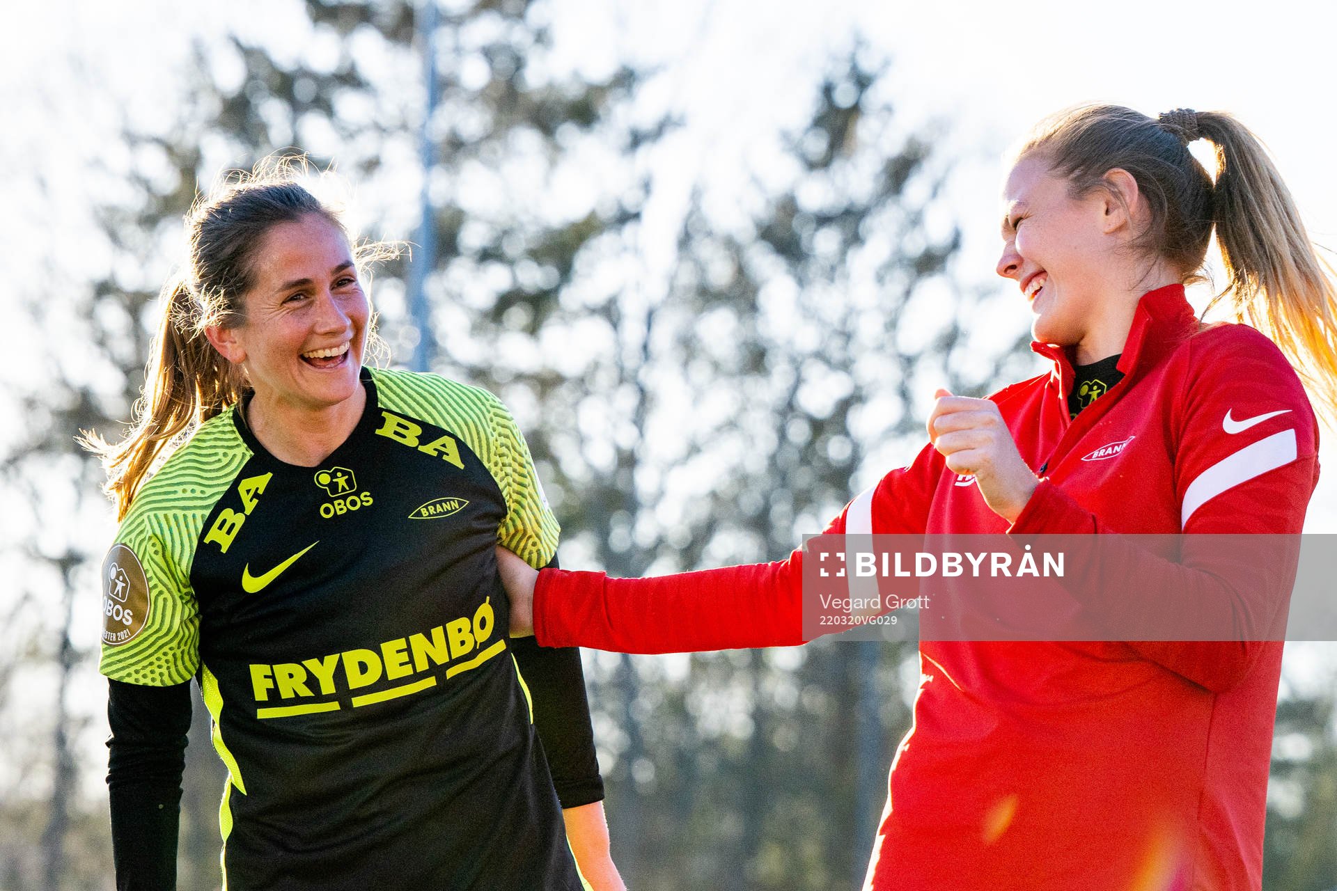 Cecilie Redisch Kvamme, Ingrid Ryland and Mille Aune of Brann celebrate after the Toppserien football match between Røa and Brann on March 20, 2022 in Oslo.