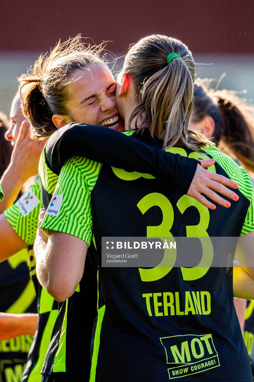 Elisabeth Terland of Brann celebrates with teammate Tuva
