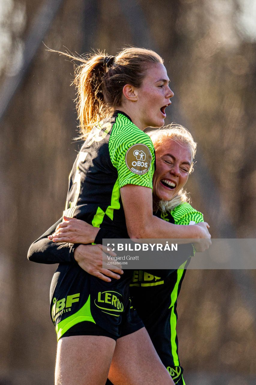 Marthine Østenstad of Brann celebrates with teammate Guro