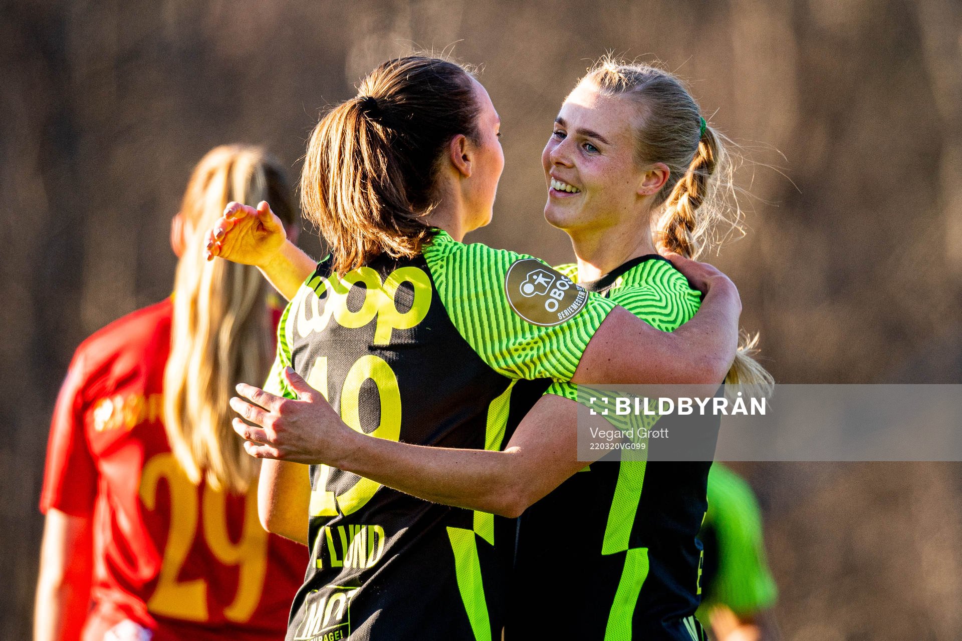 Nora Eide Lie of Brann celebrates with teammate Marit
