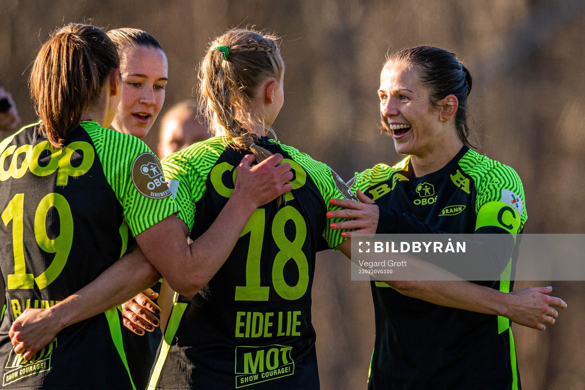 Nora Eide Lie of Brann celebrates with teammates Marit