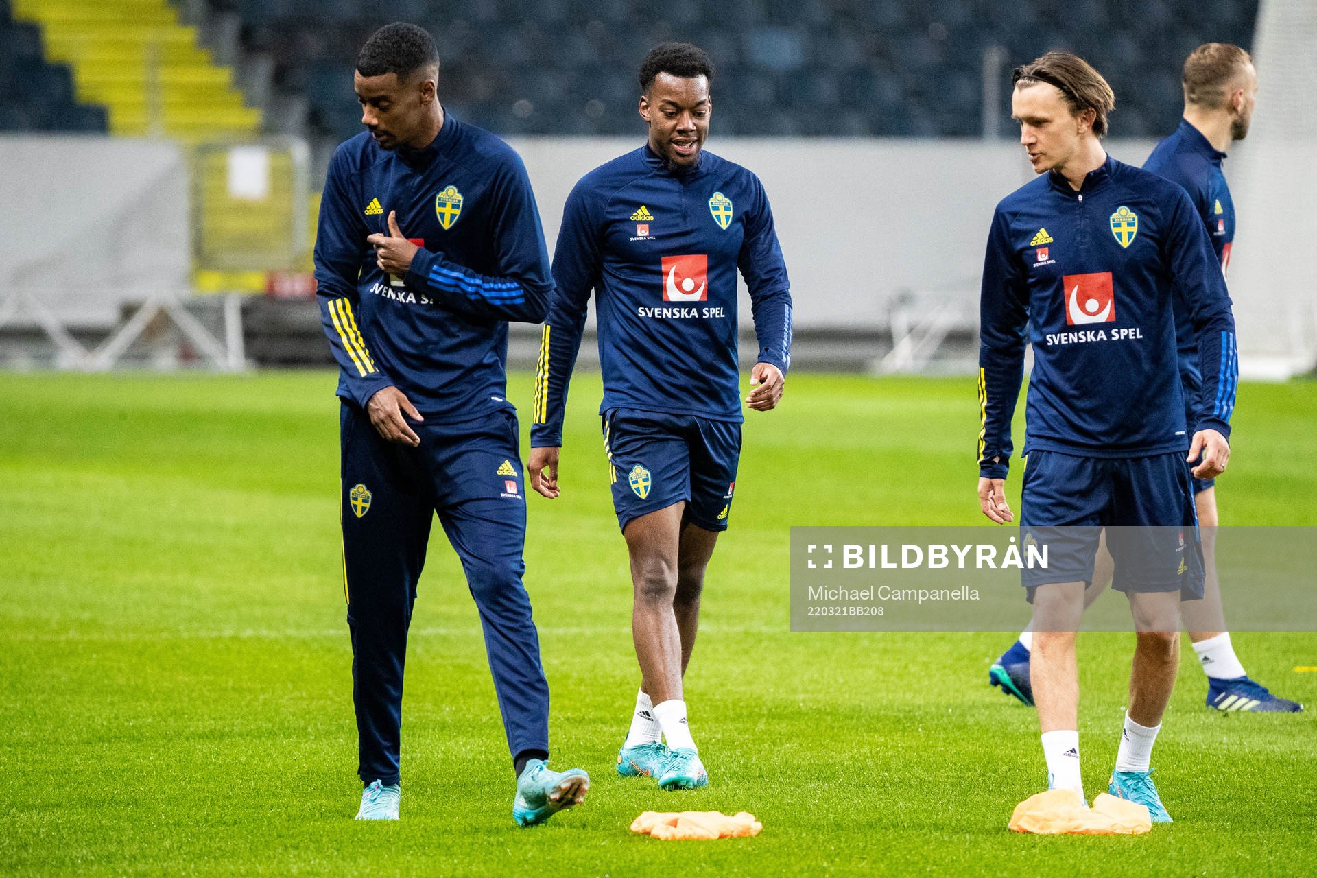 Alexander Isak, Anthony Elanga and Kristoffer Olsson of the