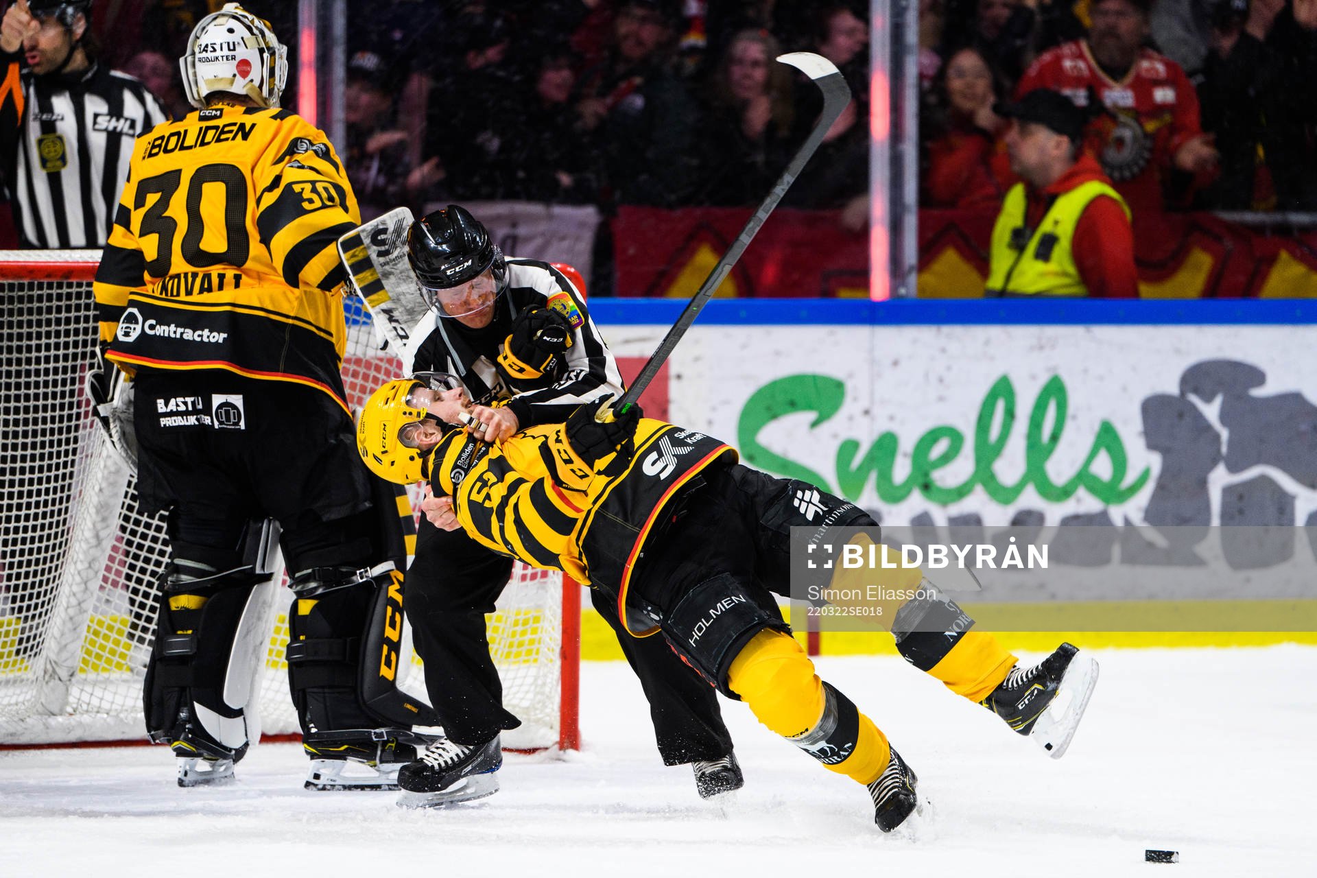 Linjedomare Jan Sandström och Skellefteås Oskar Nilsson