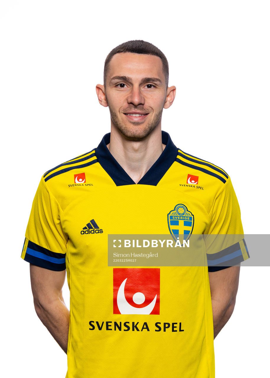 Branimir Hrgota of the Swedish national football team poses