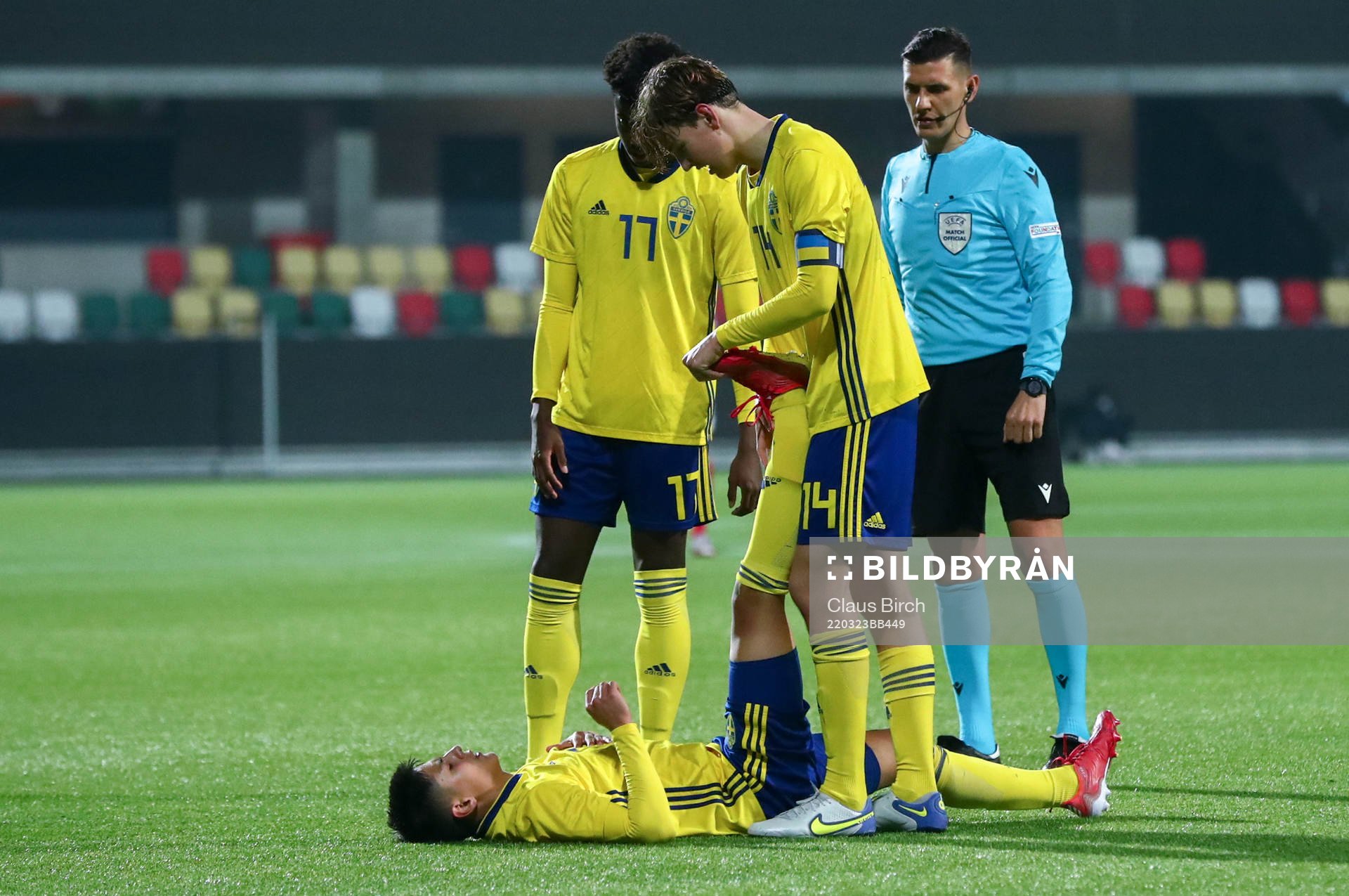 Sveriges Fredrik Nissen under fotbollsmatchen i EM-kvalet mellan Danmark och Sverige den 23 mars 2022 i Silkeborg. 