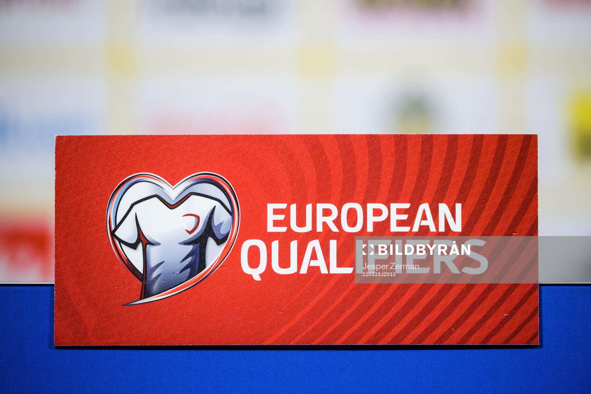 A sign with the logo of the UEFA European Qualifiers