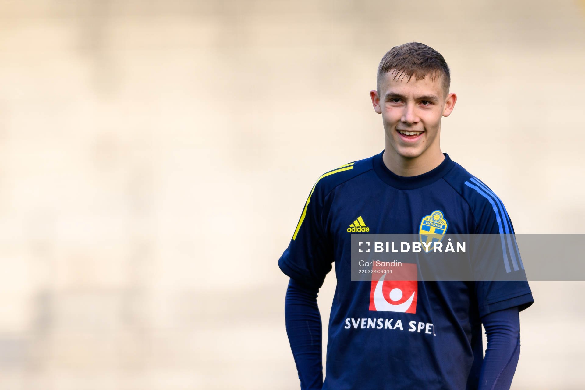Jacob Ondrejka under en träning med det Svenska U21-landslaget i fotboll den 24 mars 2022 i Borås. 
