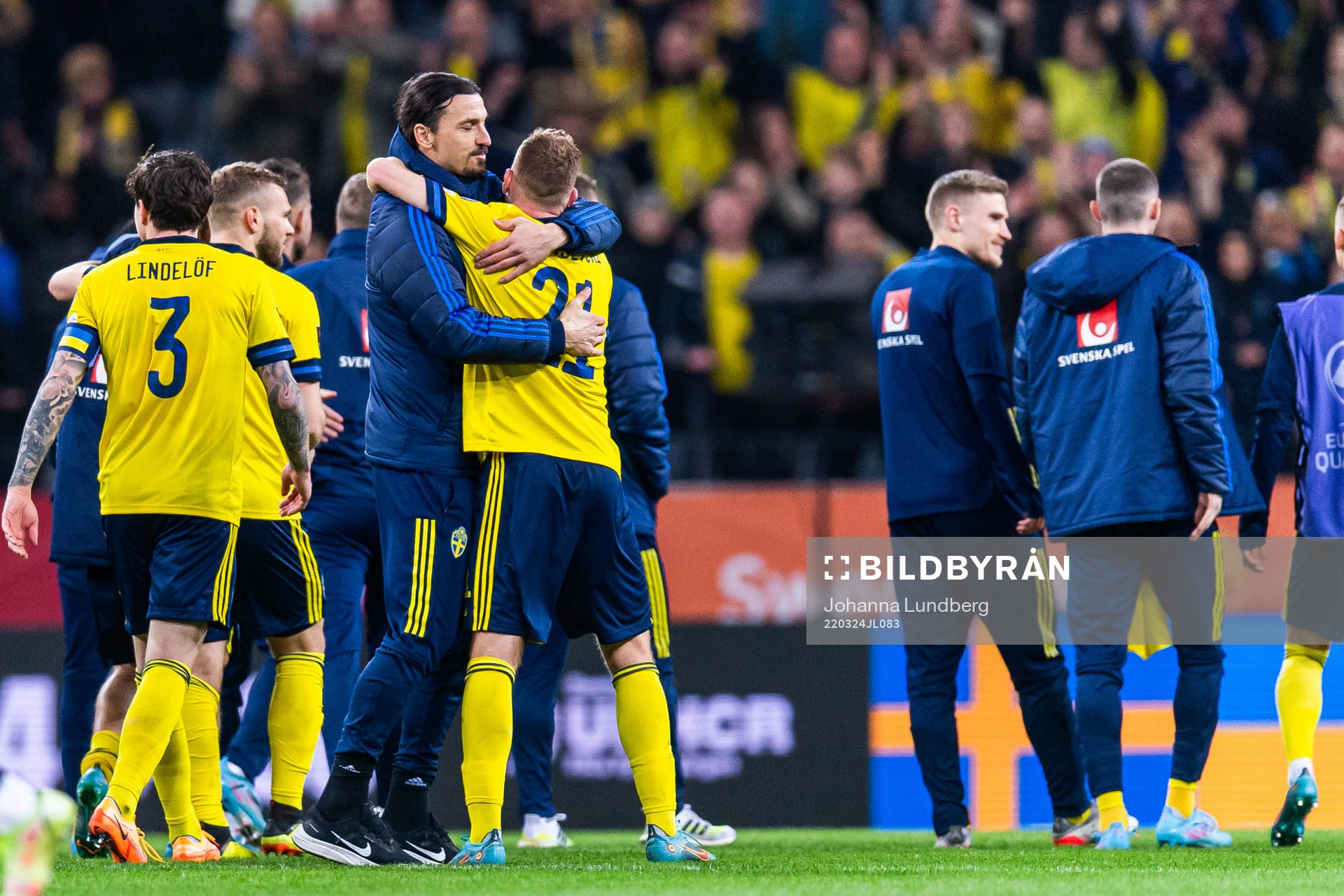 Zlatan Ibrahimovic and Dejan Kulusevski of Sweden celebrate