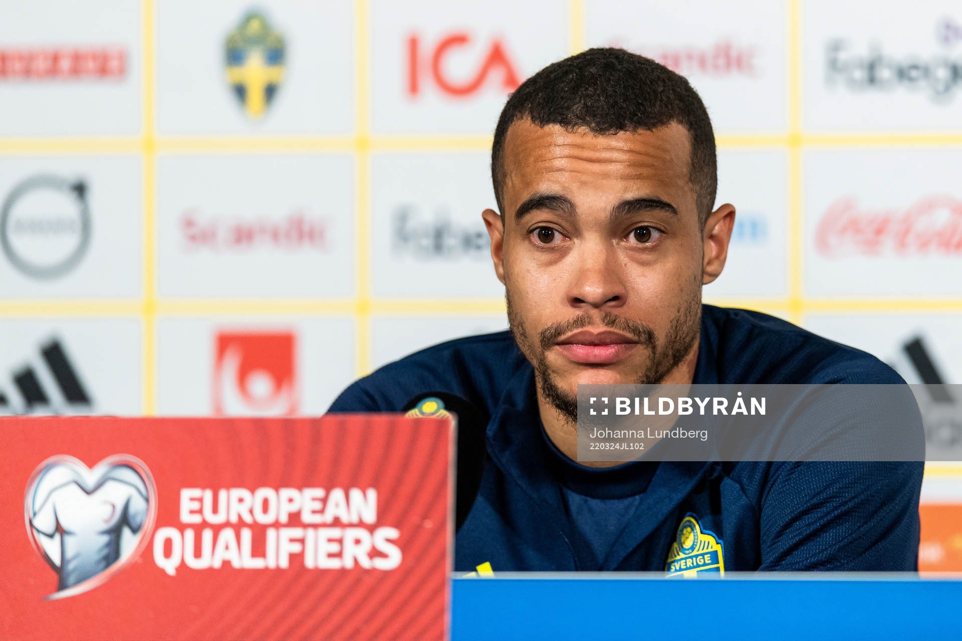 Robin Quaison of Sweden at the press conference