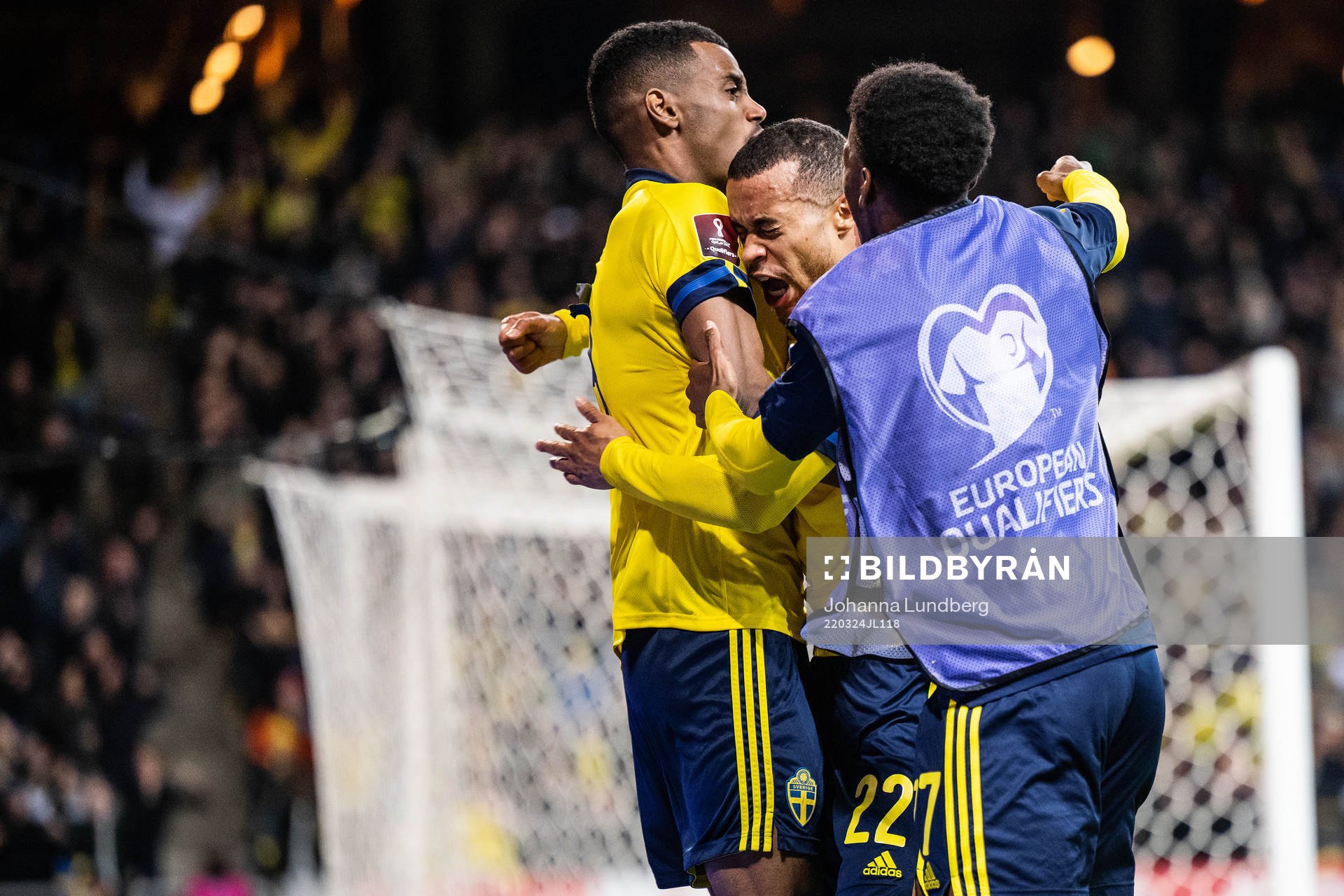 Alexander Isak, Robin Quaison and Anthony Elanga of Sweden