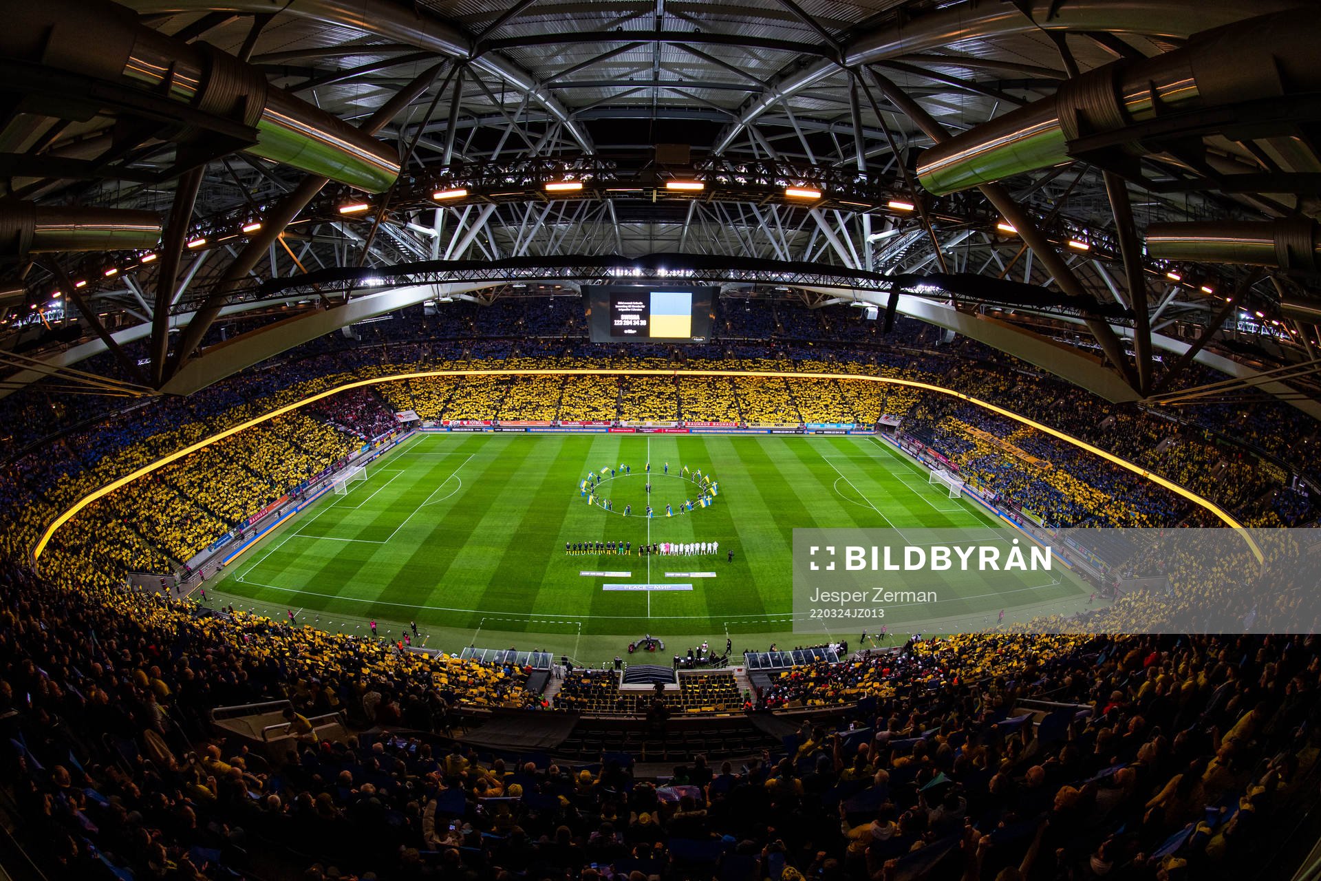 General view of Friends Arena with players of Sweden and of