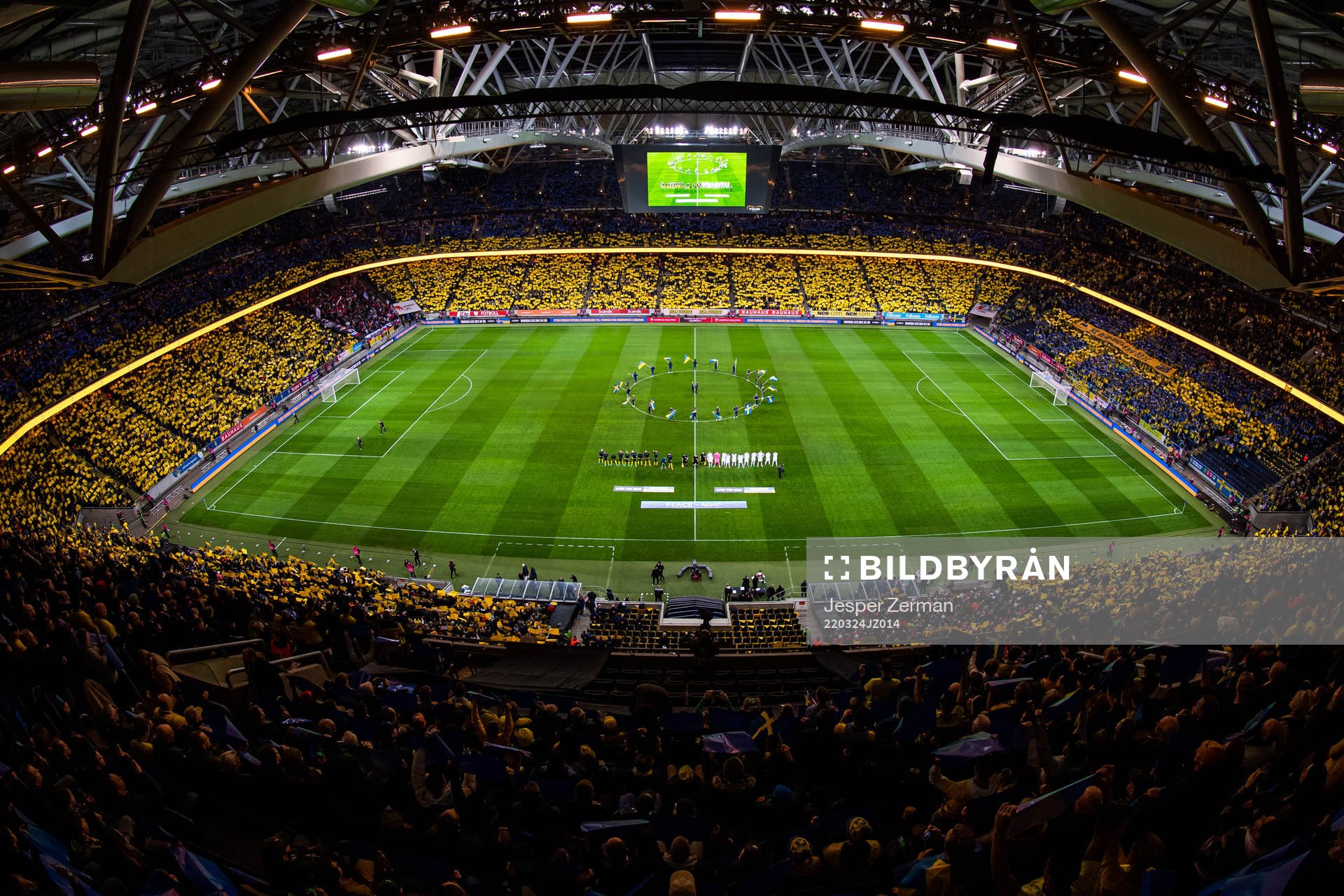 General view of Friends Arena with players of Sweden and of