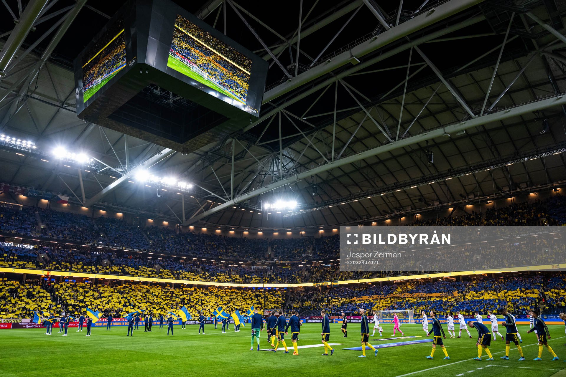 Players of Sweden enter the pitch