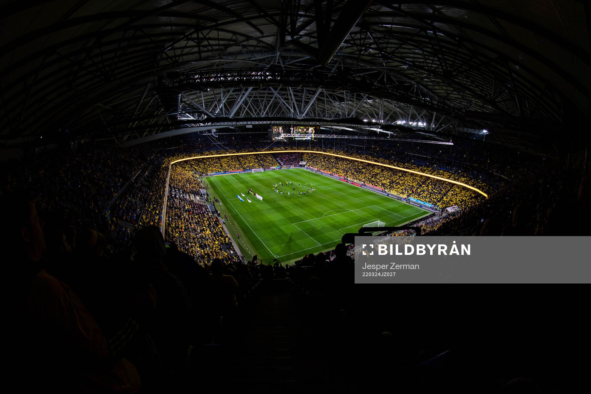General view of Friends Arena with players of Sweden and of