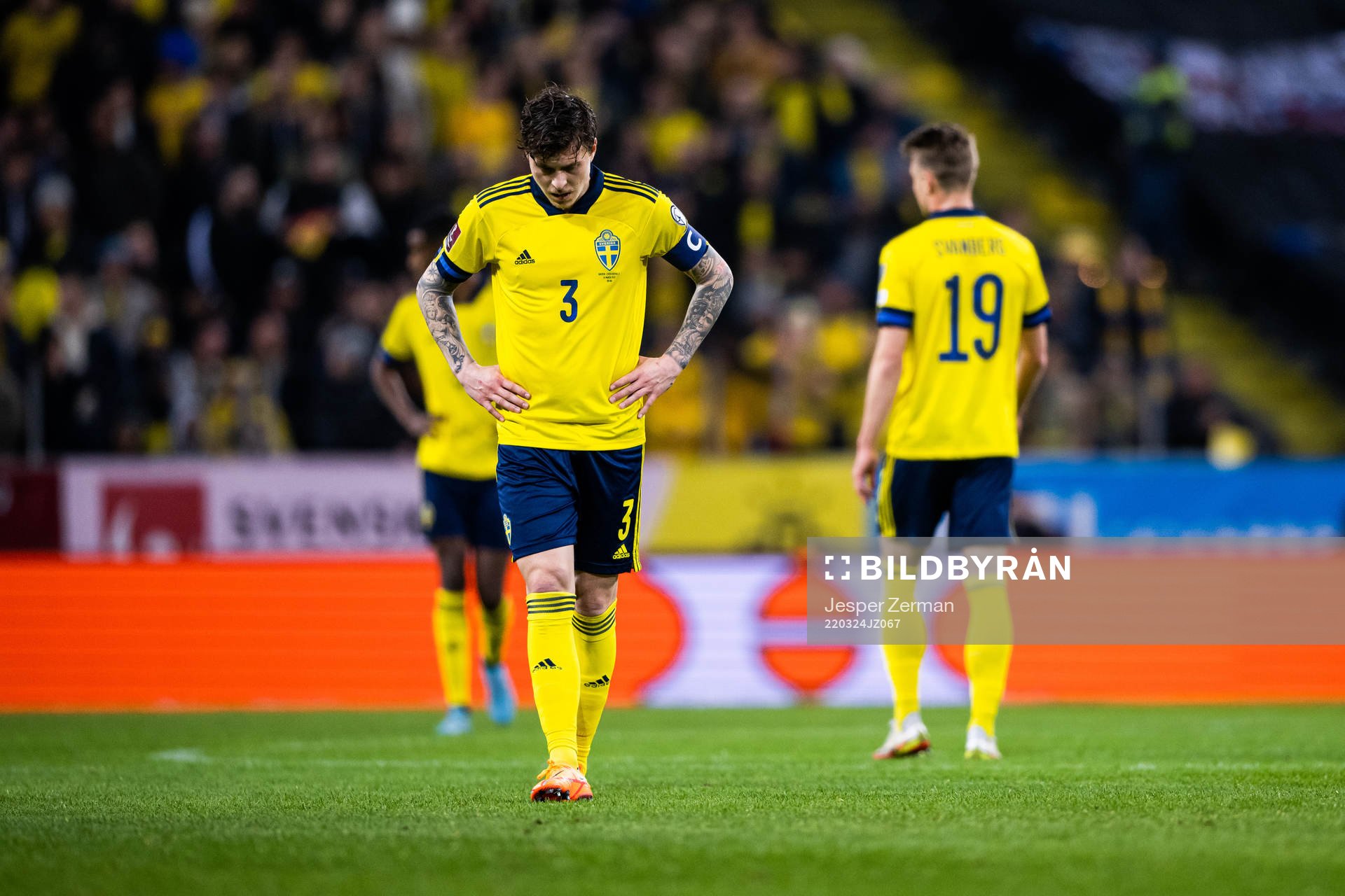 Victor Lindelöf of Sweden looks dejected
